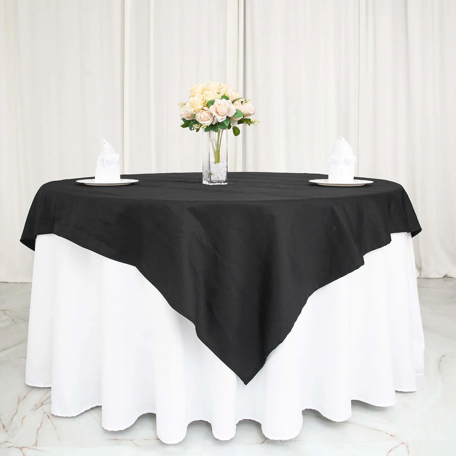 100% Cotton Square Table Overlay 70"x70" Black Linen - Soft & Breathable Table Topper - Image 3