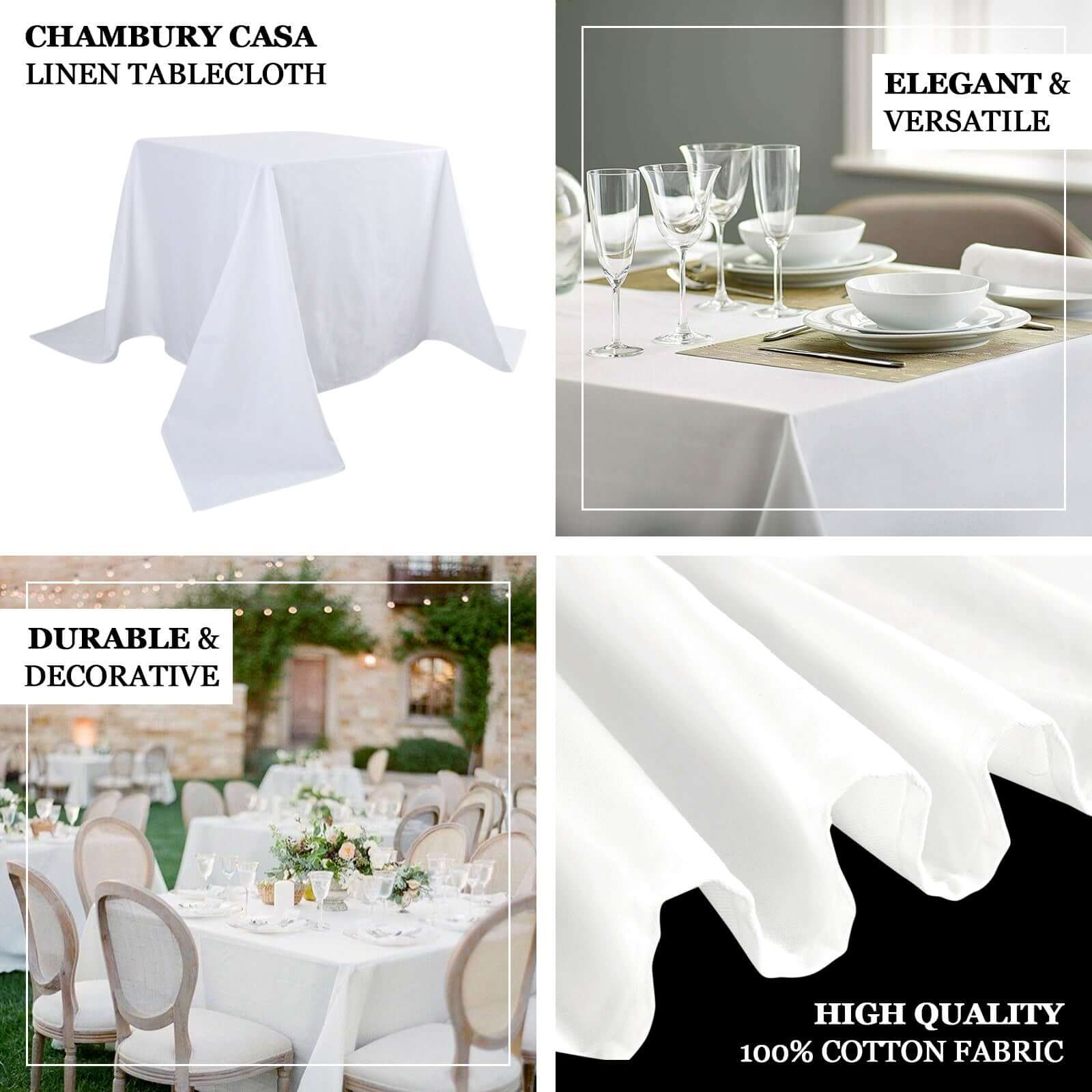 100% Cotton Square Table Overlay 90"x90" White Linen - Soft & Breathable Table Topper for Stylish Tablescapes - Image 3