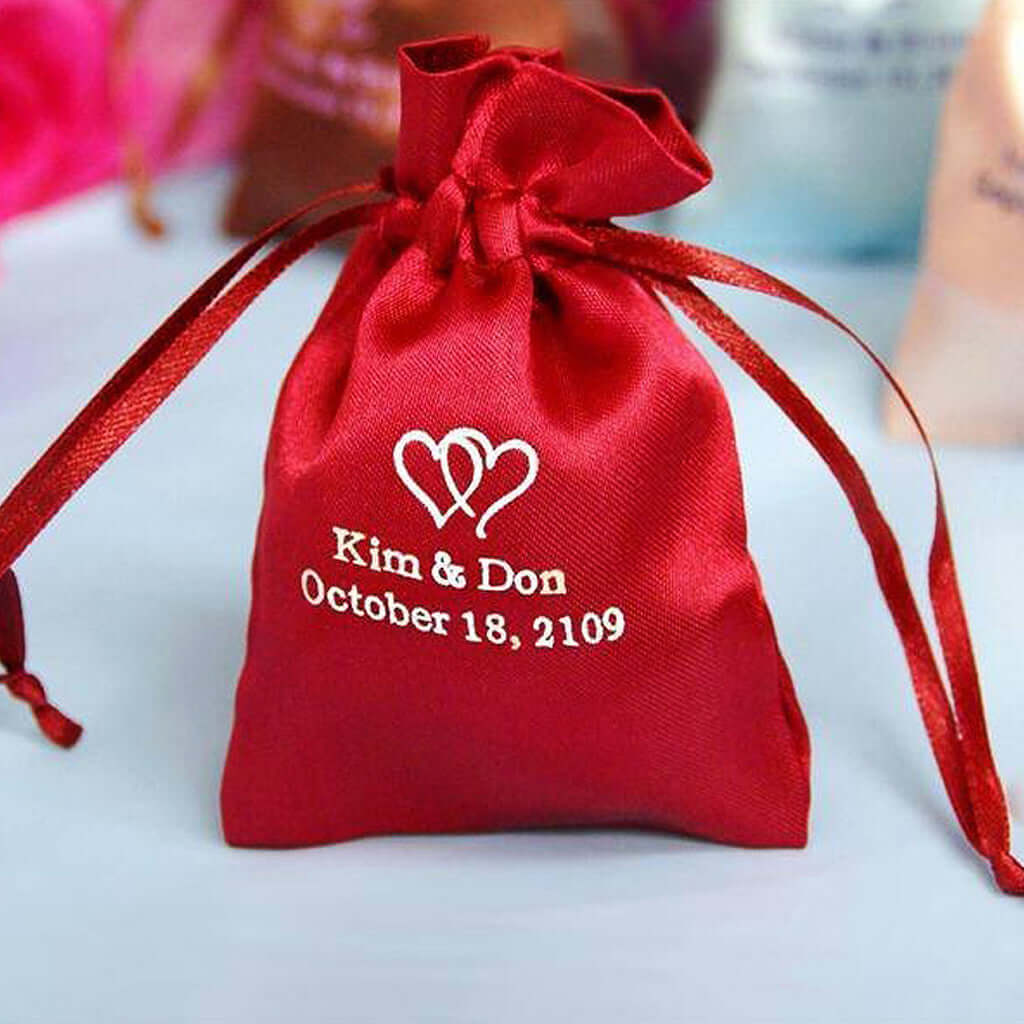100 Pack Personalized Satin Drawstring Wedding Favor Bags 3"x4" - Image 2