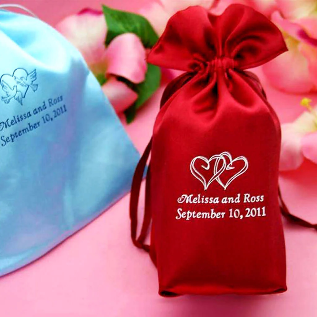 100 Pack Personalized Satin Drawstring Wedding Favor Bags 6"x9" - Image 6