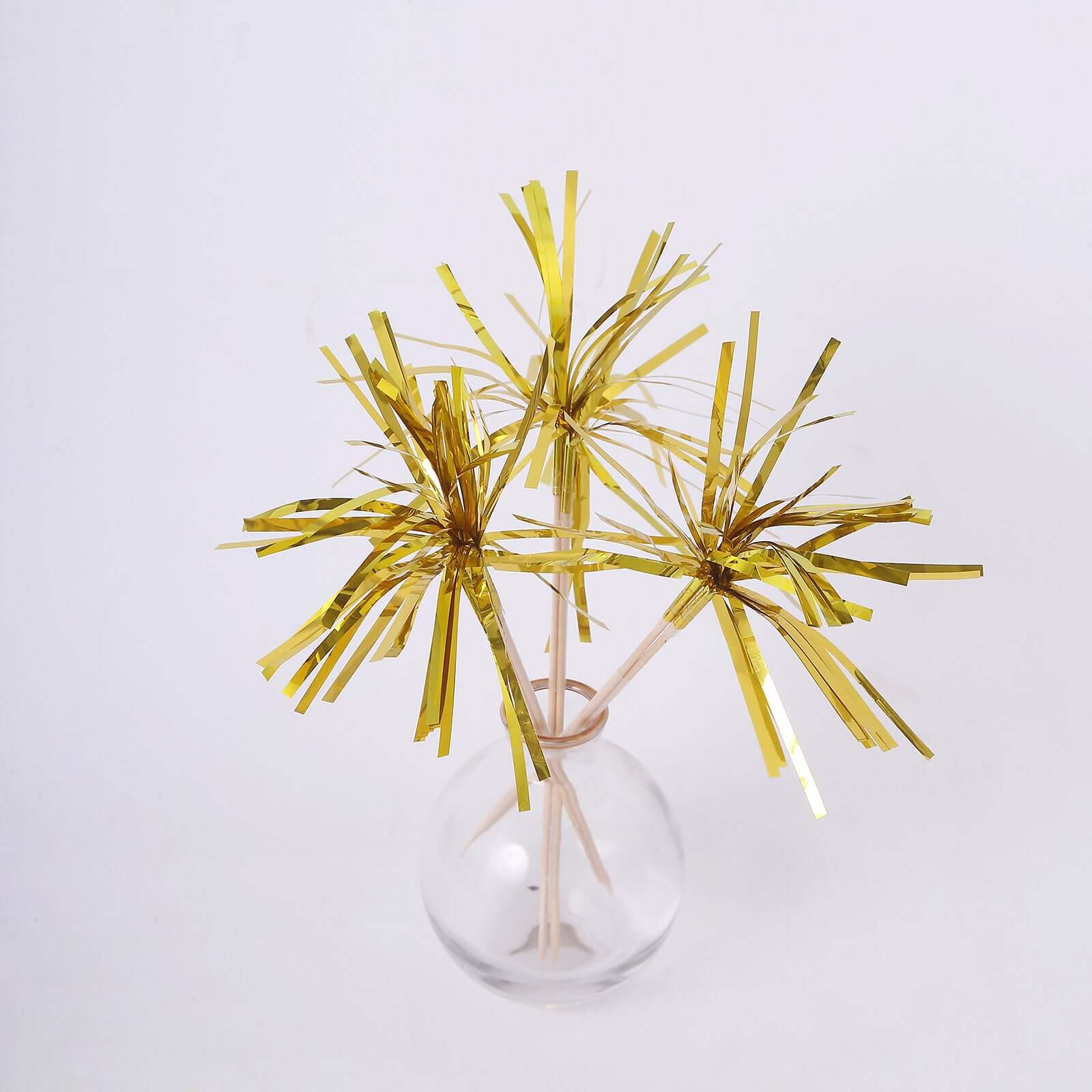 100-Pack Bamboo Skewers 9", Gold Firework Festive Foil Frills Cupcake Toppers - Cocktail Food Picks - Image 14