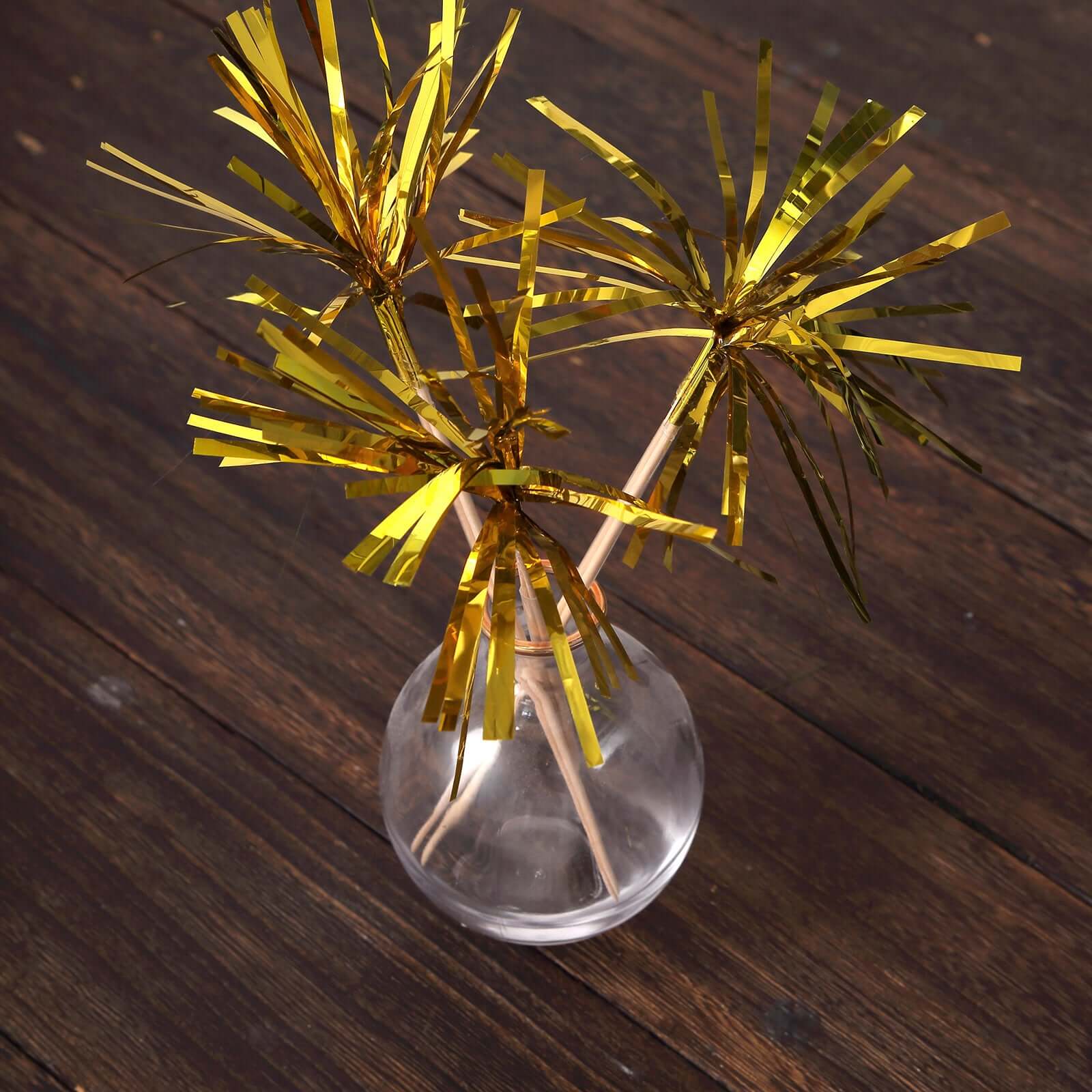 100-Pack Bamboo Skewers 9", Gold Firework Festive Foil Frills Cupcake Toppers - Cocktail Food Picks - Image 6