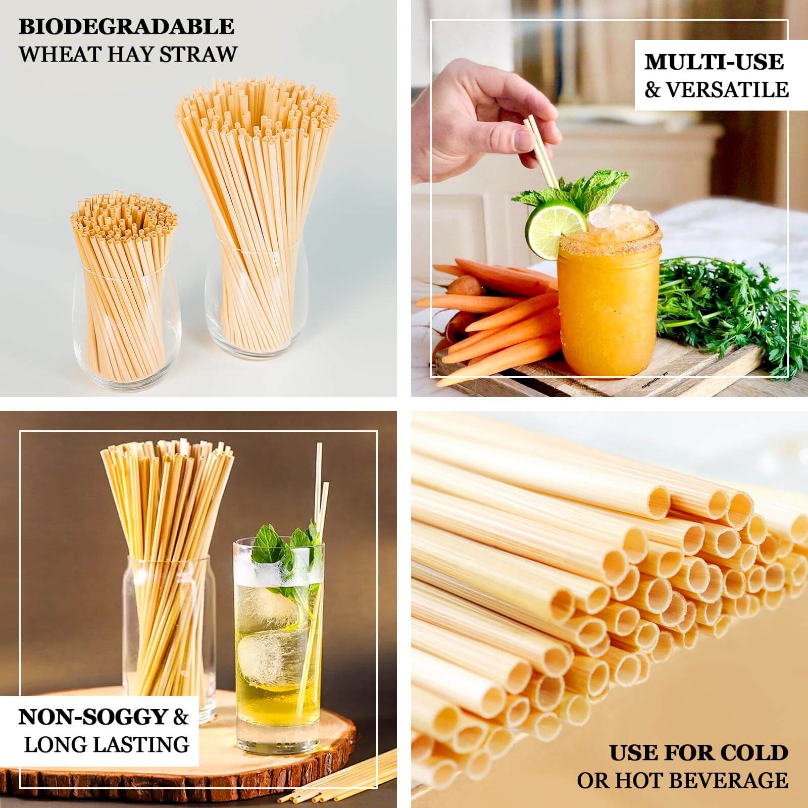 100-Pack Compostable Straws 9" Plant Based 100% Plastic Free - Eco-Friendly Wheat Drinking Straws - Image 4