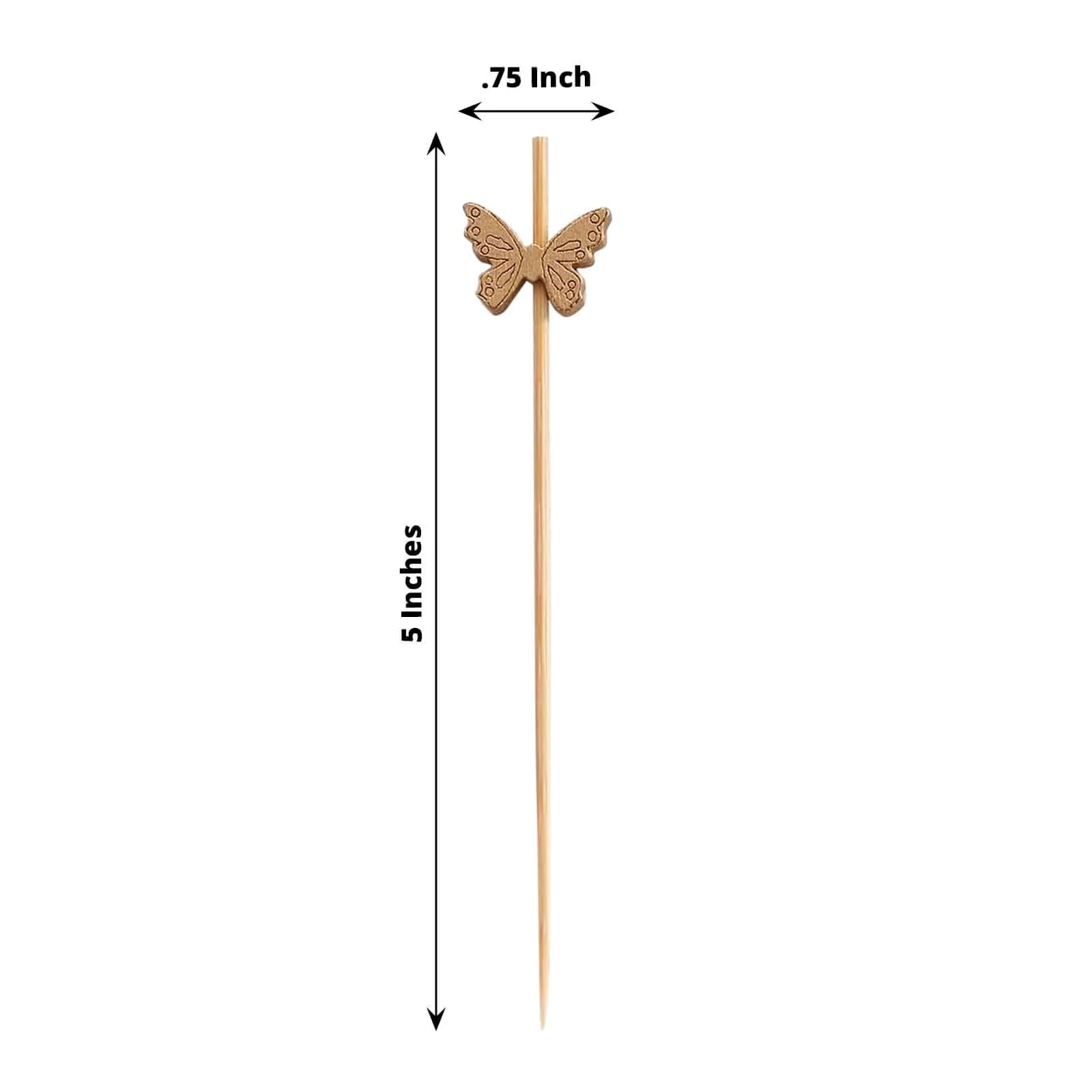 100-Pack Natural Bamboo Skewers 5", Butterfly Design Biodegradable Cocktail Sticks - Eco Friendly Party Picks - Image 3