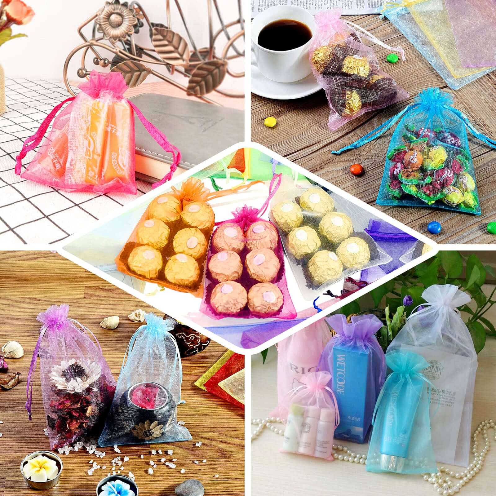 100 Pack Chocolate Organza Drawstring Gift Bags, 6" x 9" – Wedding Party Favor Bags - Image 5