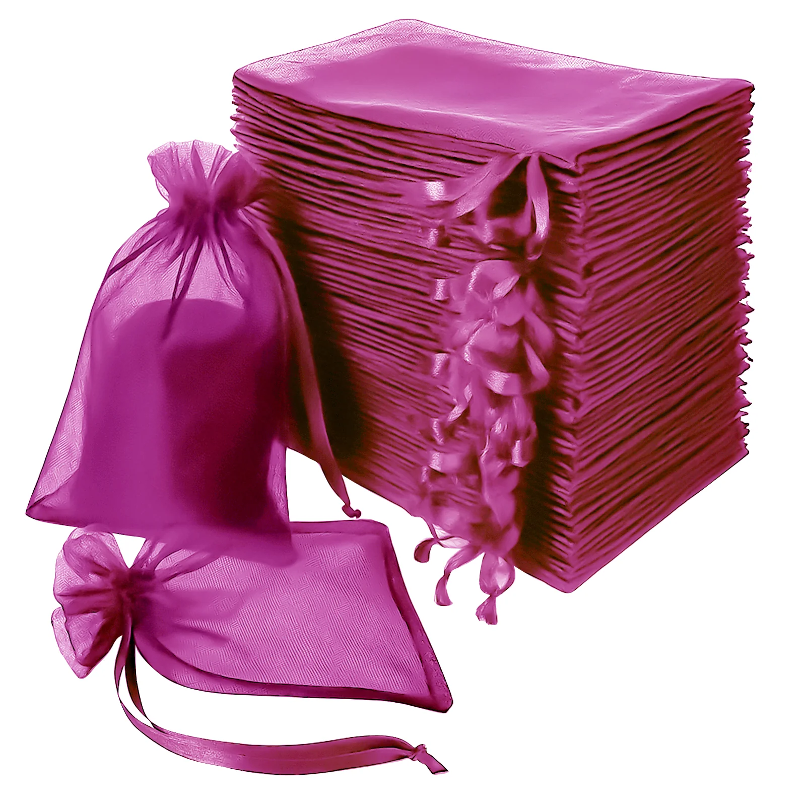 100 Pack Fuchsia Organza Drawstring Gift Bags, 6" x 9" – Wedding Party Favor Bags