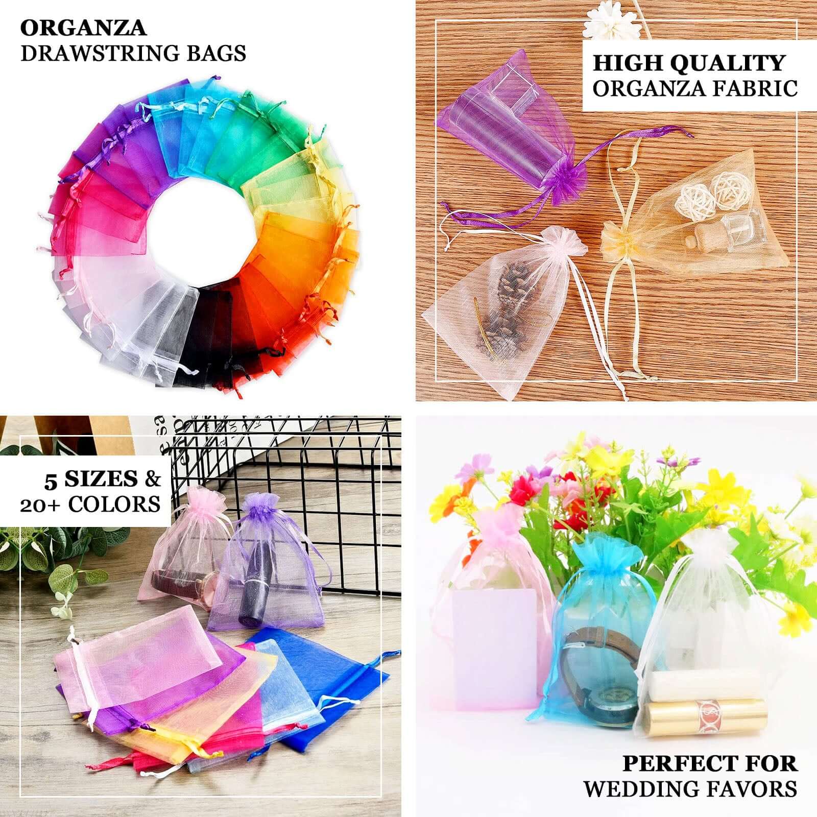 100 Pack Gold Organza Drawstring Gift Bags, 6" x 9" – Wedding Party Favor Bags - Image 4