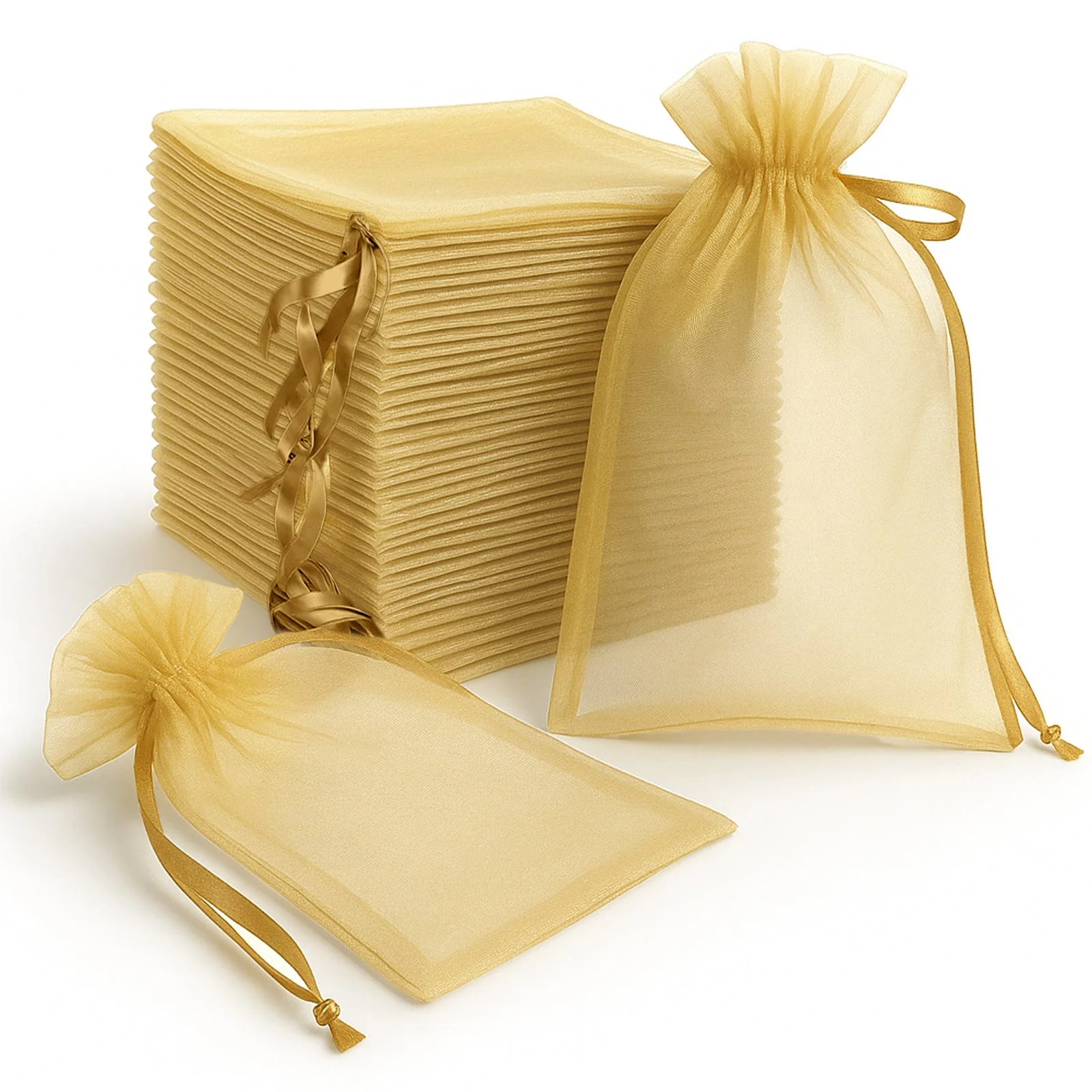 100 Pack Gold Organza Drawstring Gift Bags, 6" x 9" – Wedding Party Favor Bags - Image 6