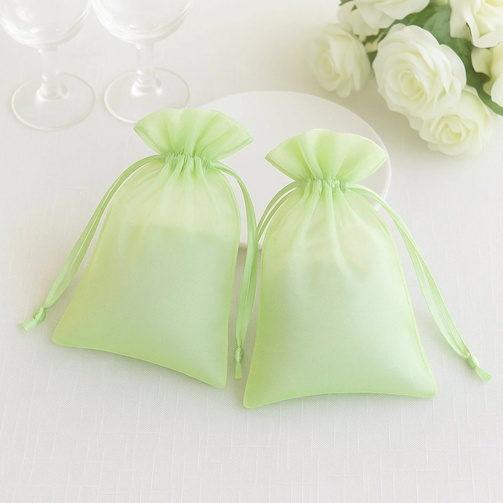 100 Pack Mint Organza Drawstring Gift Bags, 6" x 9" – Wedding Party Favor Bags - Image 6