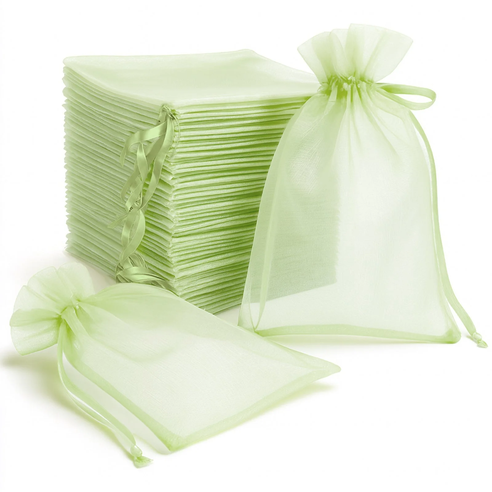 100 Pack Mint Organza Drawstring Gift Bags, 6" x 9" – Wedding Party Favor Bags - Image 8