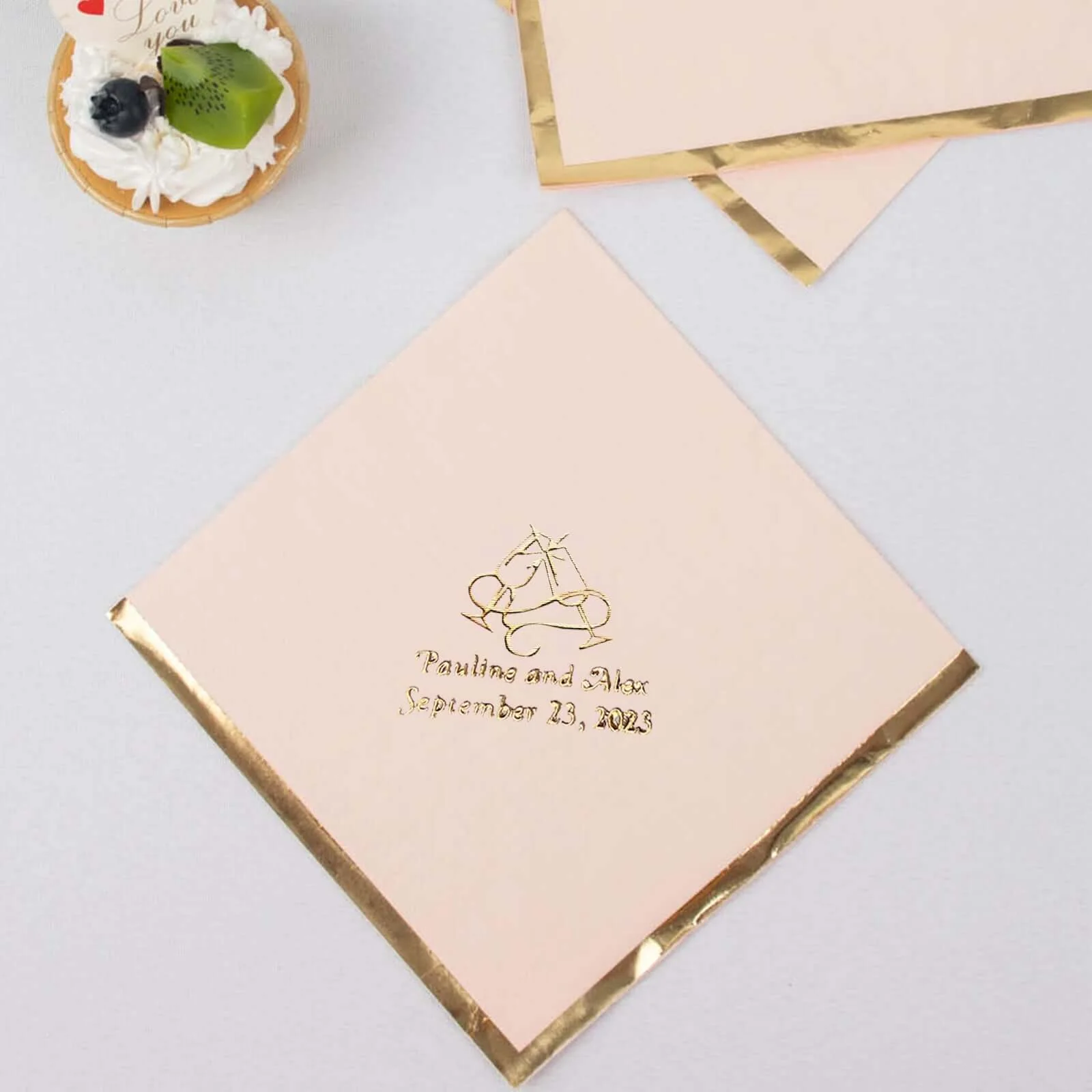 100-Pack Paper Cocktail Napkins 2-Ply Personalized Large Emblem with Gold Foil Edge 13"x13" - Custom Dinner Napkins - Image 7