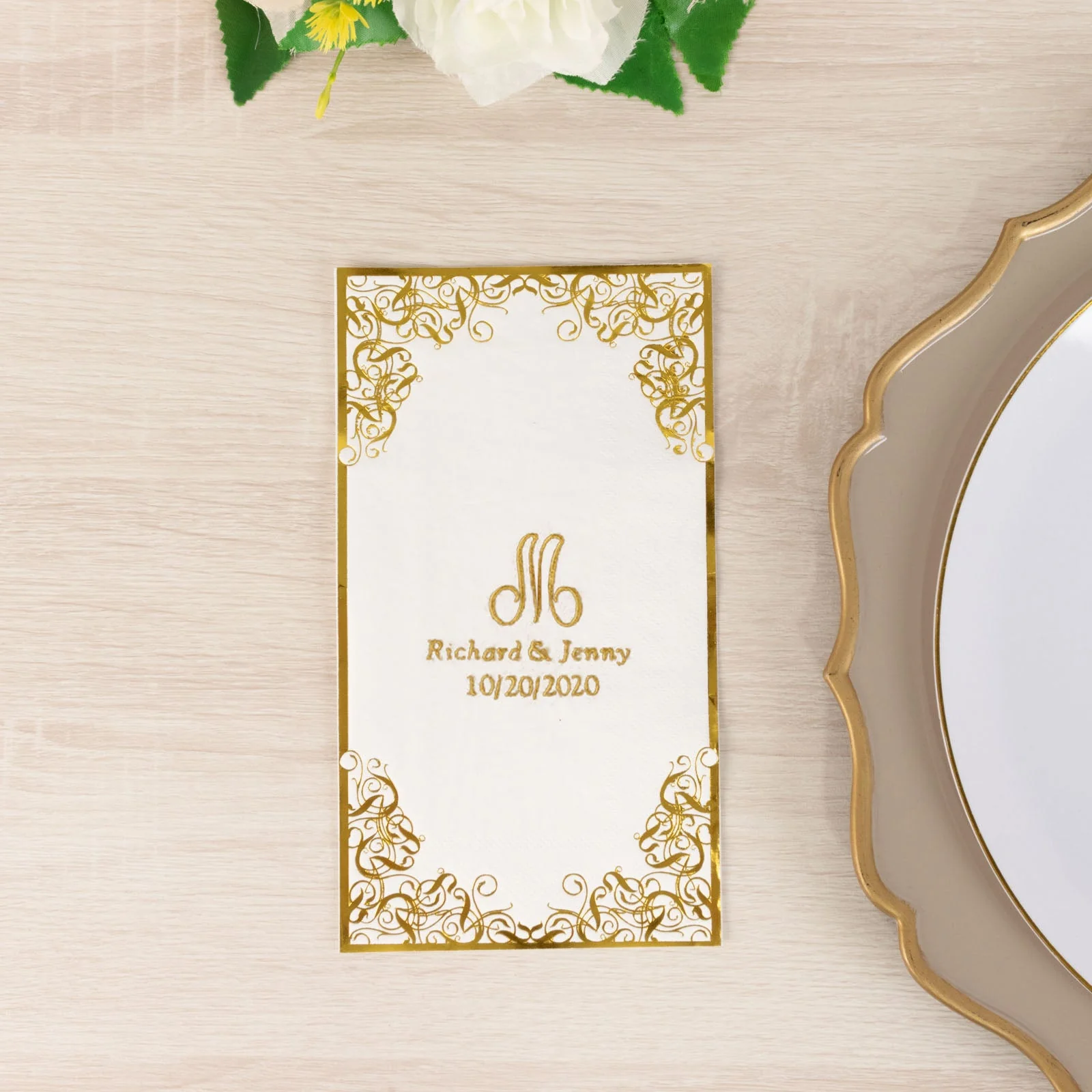 100-Pack Paper Dinner Napkins 2-Ply Personalized Monogram with Foil Lace Design White - Soft Initial Party Napkins - Image 2