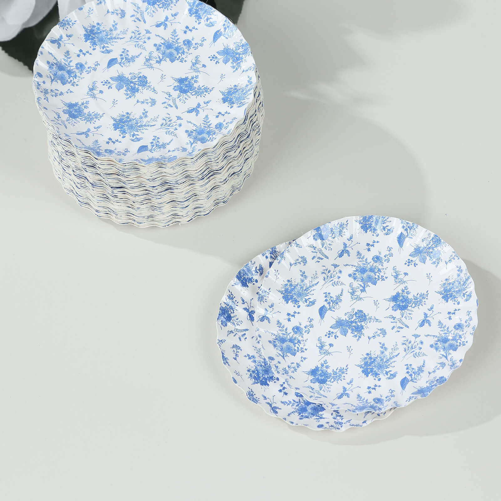 100-Pack Paper Round Plates 3.5" White with Blue French Toile Design & Scalloped Rim - 250GSM Disposable Mini Dessert Party Plates for Tapas, Appetizers & Finger Foods - Image 6