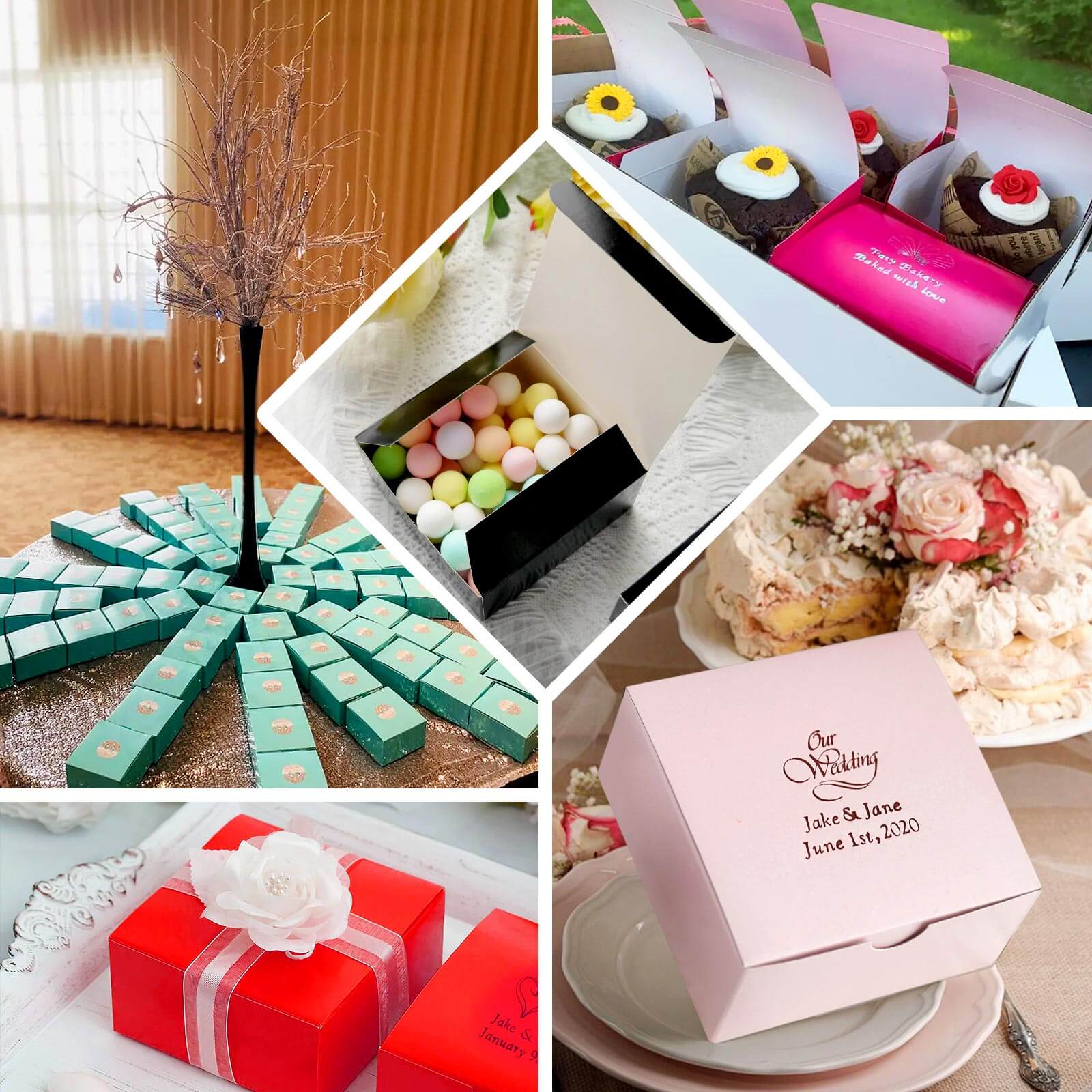 100 Pack Personalized Mini Cake Wedding Favor Gift Boxes 4"x4"x2" - Image 5