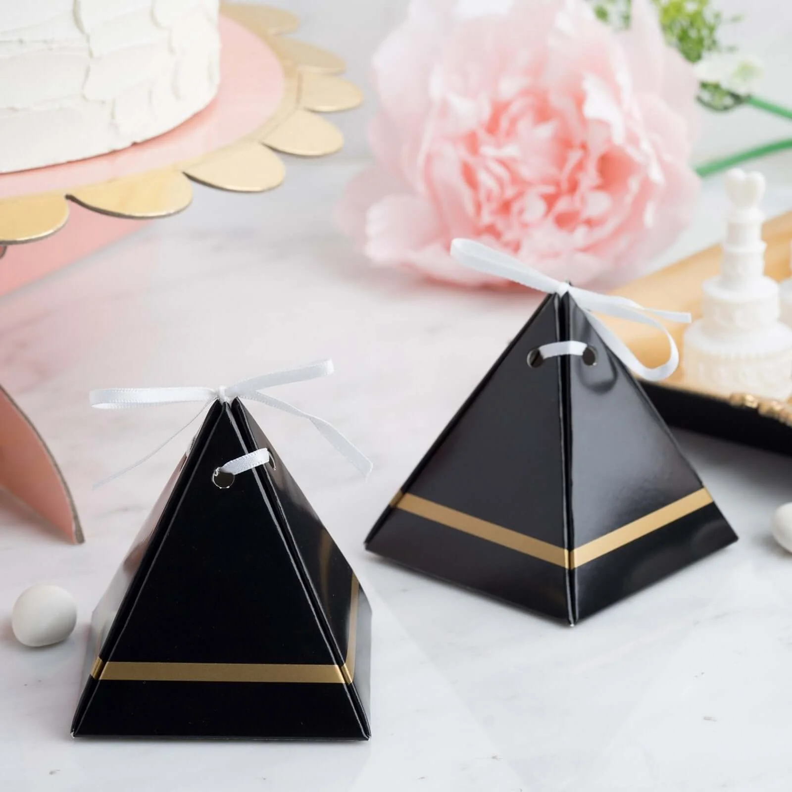 100 Pack Personalized Pyramid Shaped Wedding Favor Party Gift Boxes With Satin Ribbon Tie - Image 4