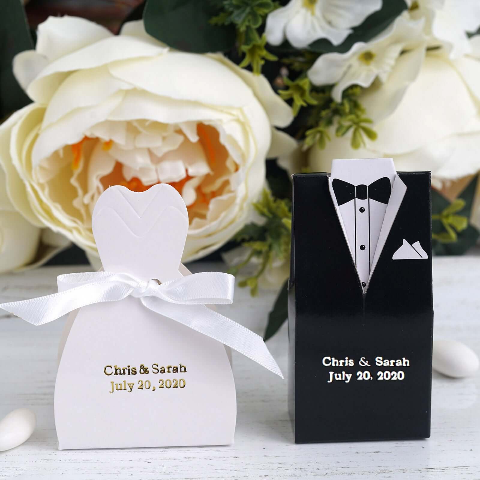 100 Pack Personalized Wedding Dress Shaped Favor Gift Boxes - Image 2