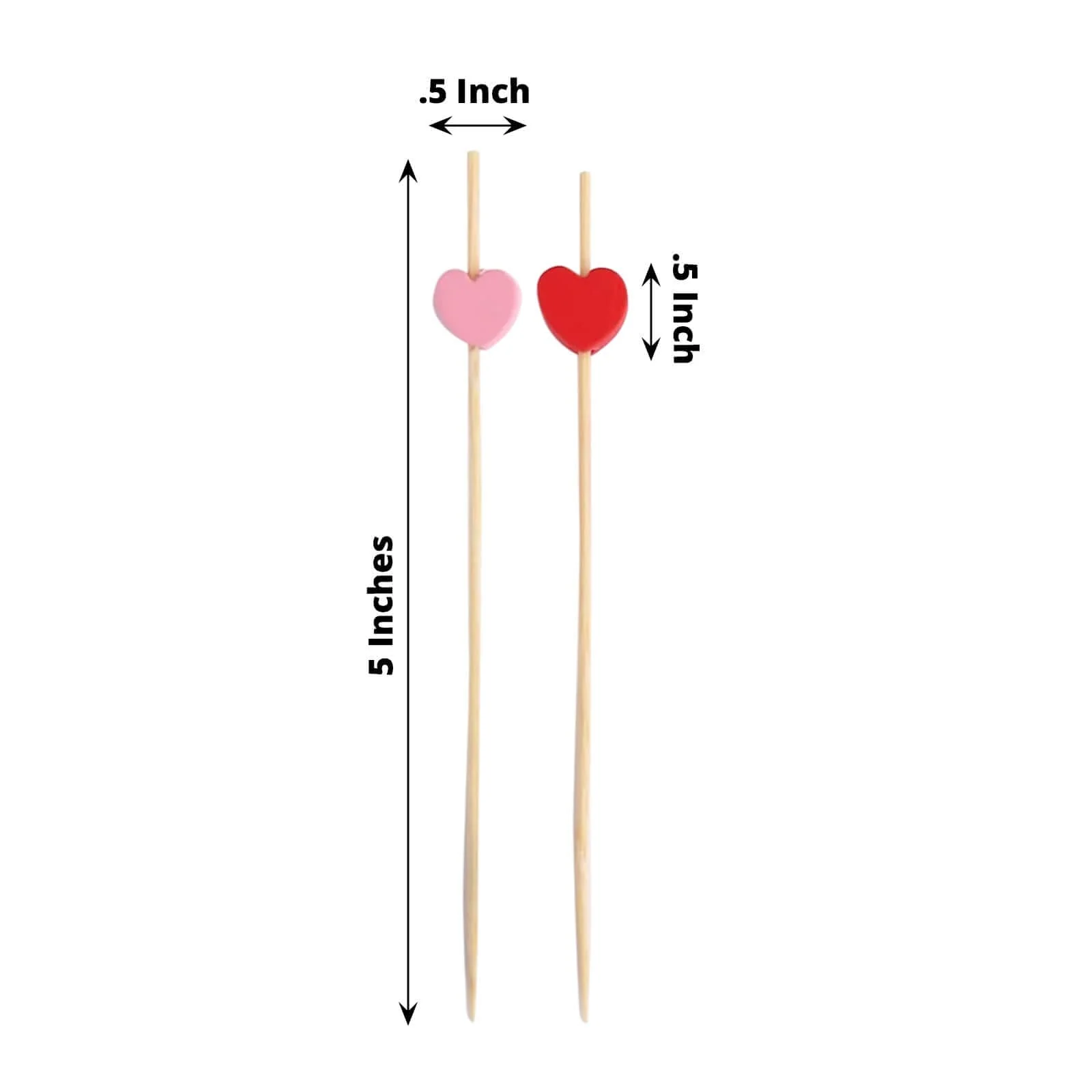 100-Pack Red/Pink Bamboo Skewers 5", Heart Design Biodegradable Cocktail Sticks - Eco Friendly Fruit Appetizer Party Picks - Image 3