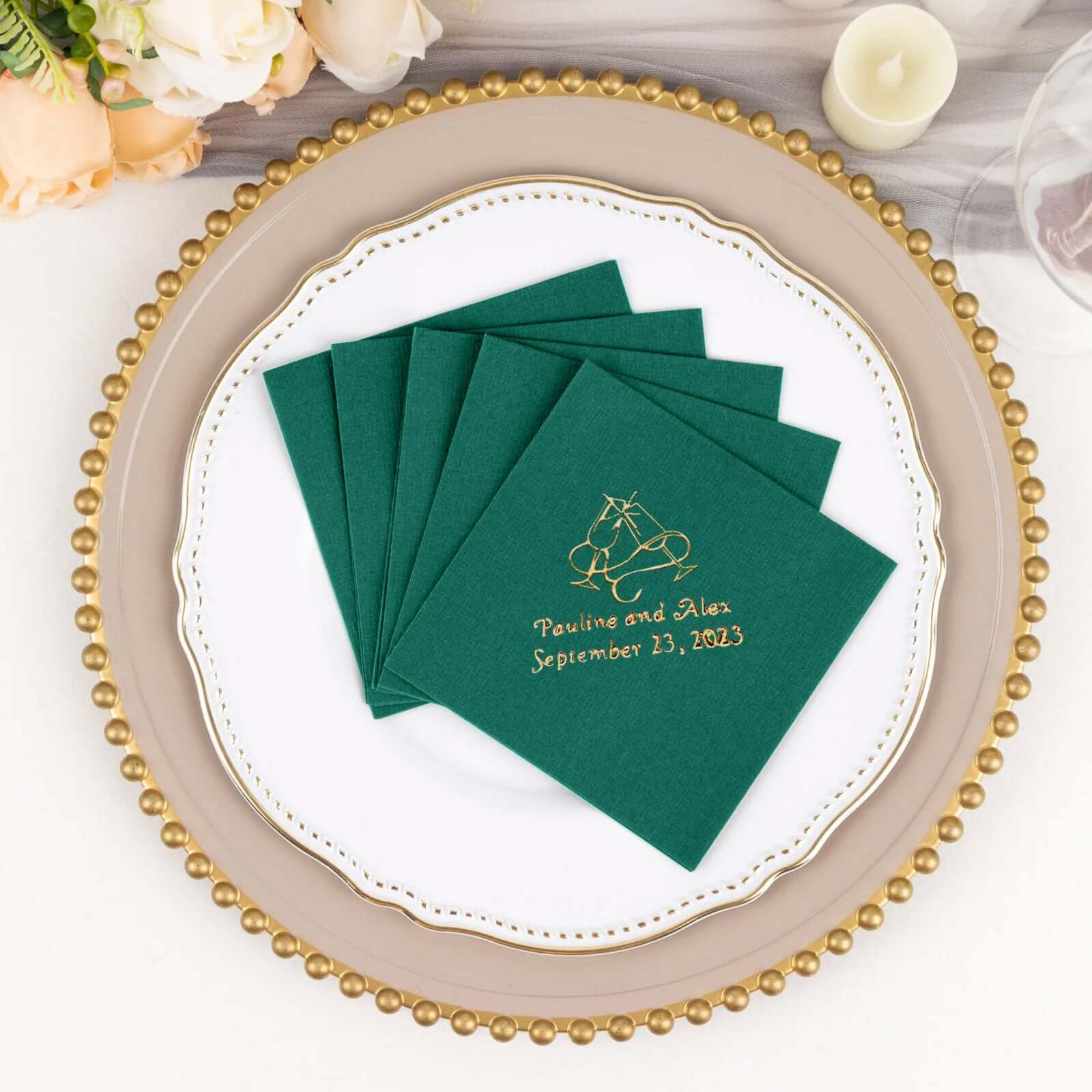 100-Pack Soft Airlaid Paper Beverage Napkins Personalized Large Emblem - Highly Absorbent Custom Napkins - Image 14