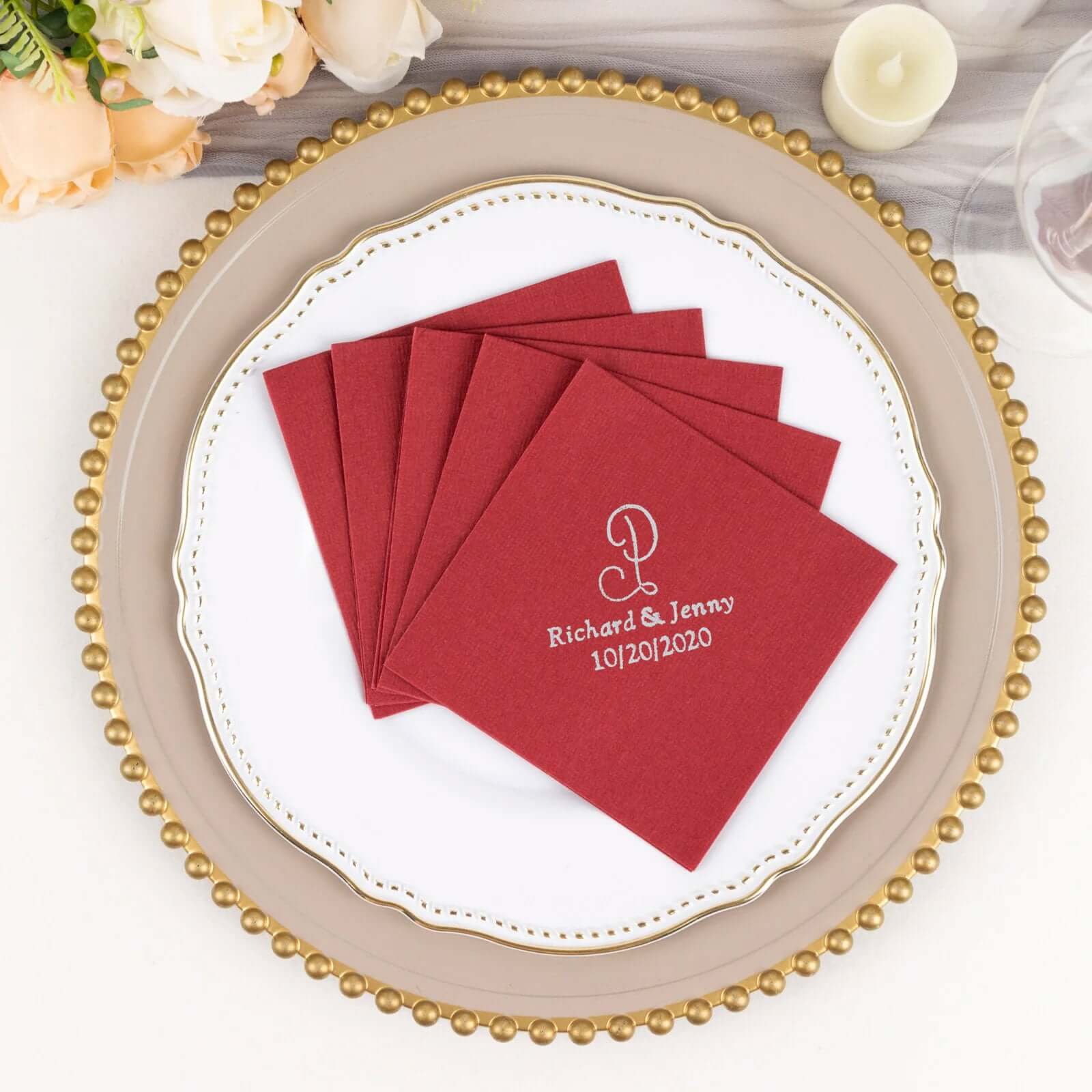 100-Pack Soft Airlaid Paper Beverage Napkins Personalized Monogram - Highly Absorbent Custom Initial Napkins - Image 10