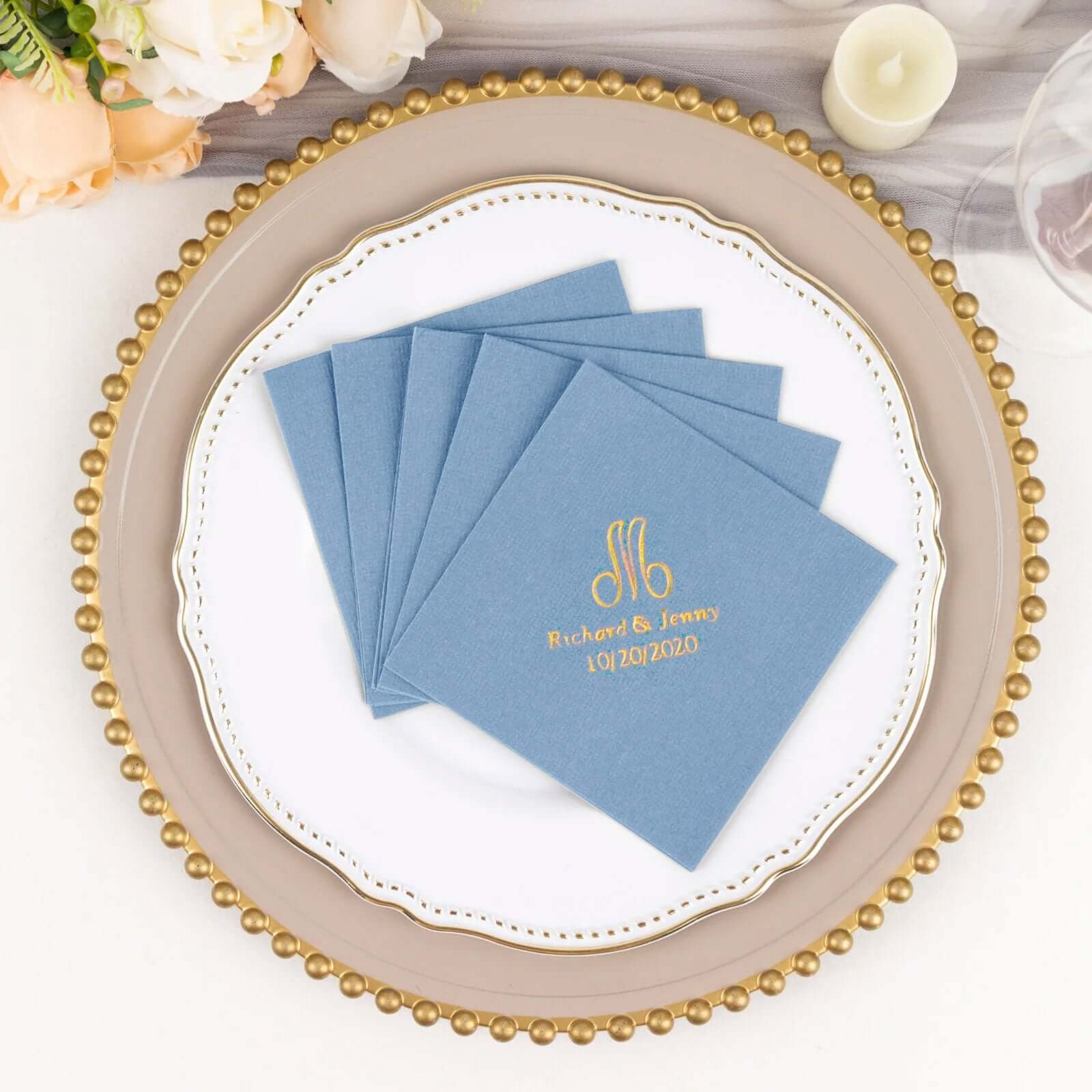 100-Pack Soft Airlaid Paper Beverage Napkins Personalized Monogram - Highly Absorbent Custom Initial Napkins - Image 2