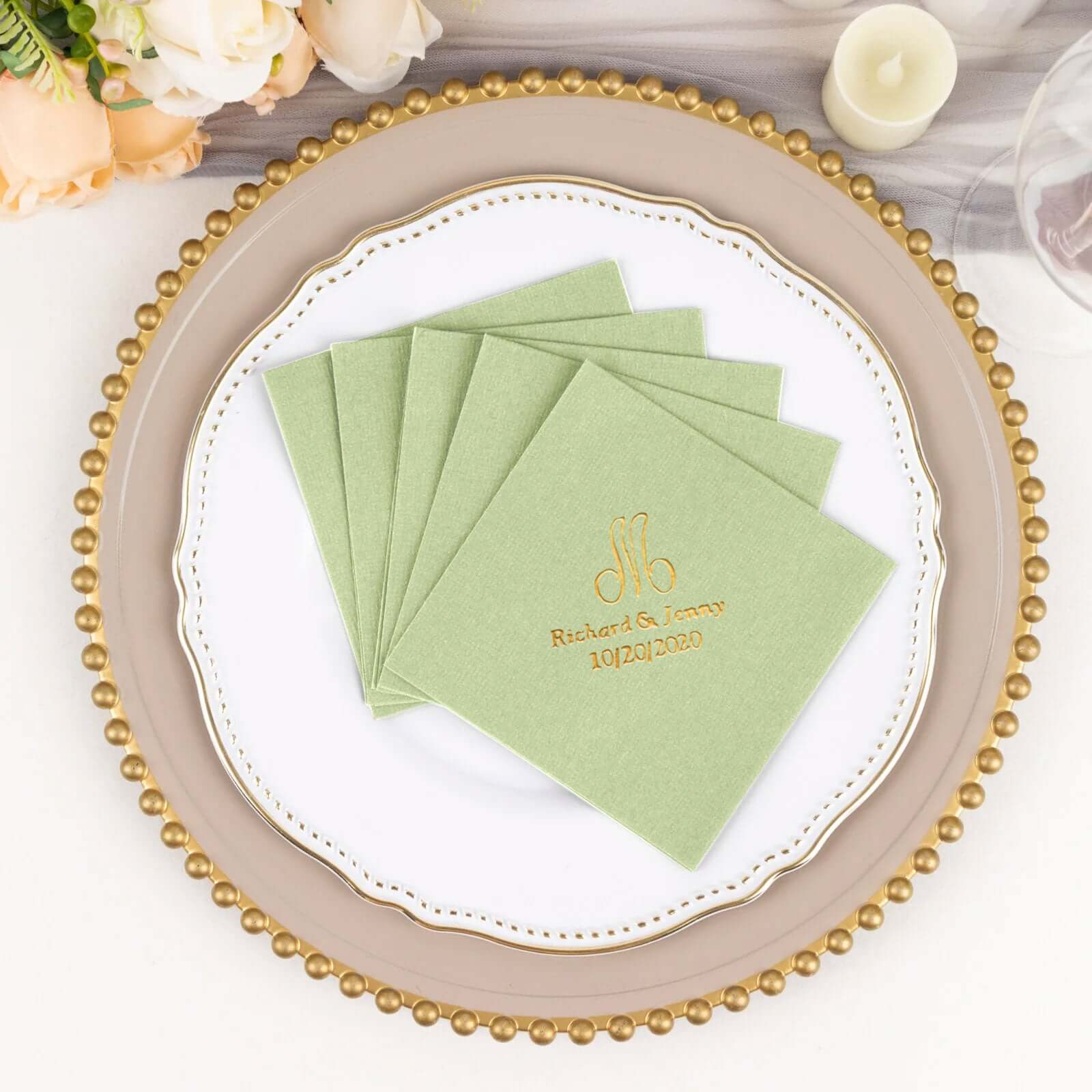 100-Pack Soft Airlaid Paper Beverage Napkins Personalized Monogram - Highly Absorbent Custom Initial Napkins - Image 21