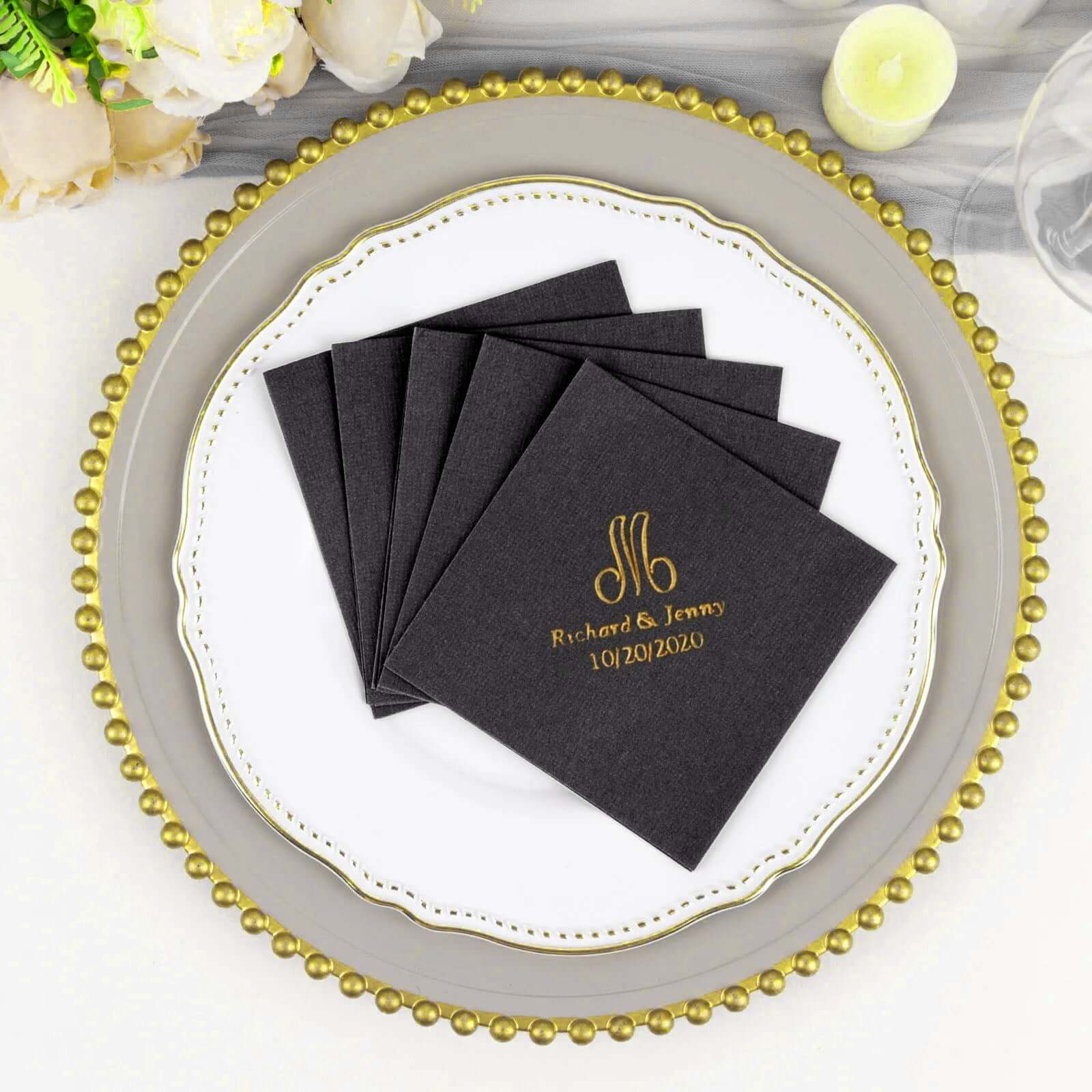 100-Pack Soft Airlaid Paper Beverage Napkins Personalized Monogram - Highly Absorbent Custom Initial Napkins - Image 3