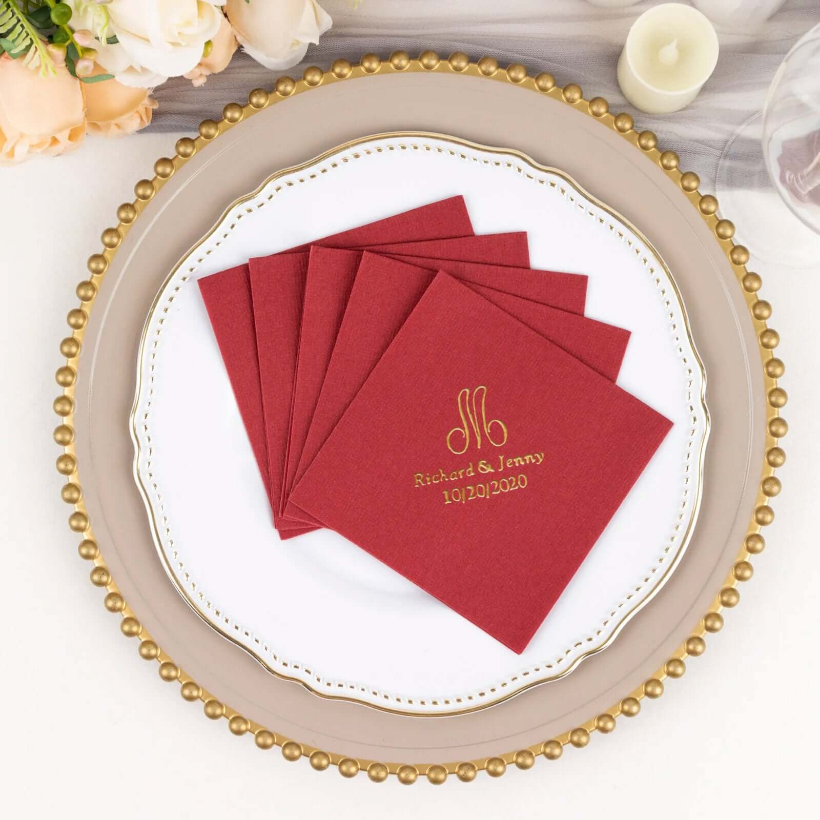 100-Pack Soft Airlaid Paper Beverage Napkins Personalized Monogram - Highly Absorbent Custom Initial Napkins - Image 5