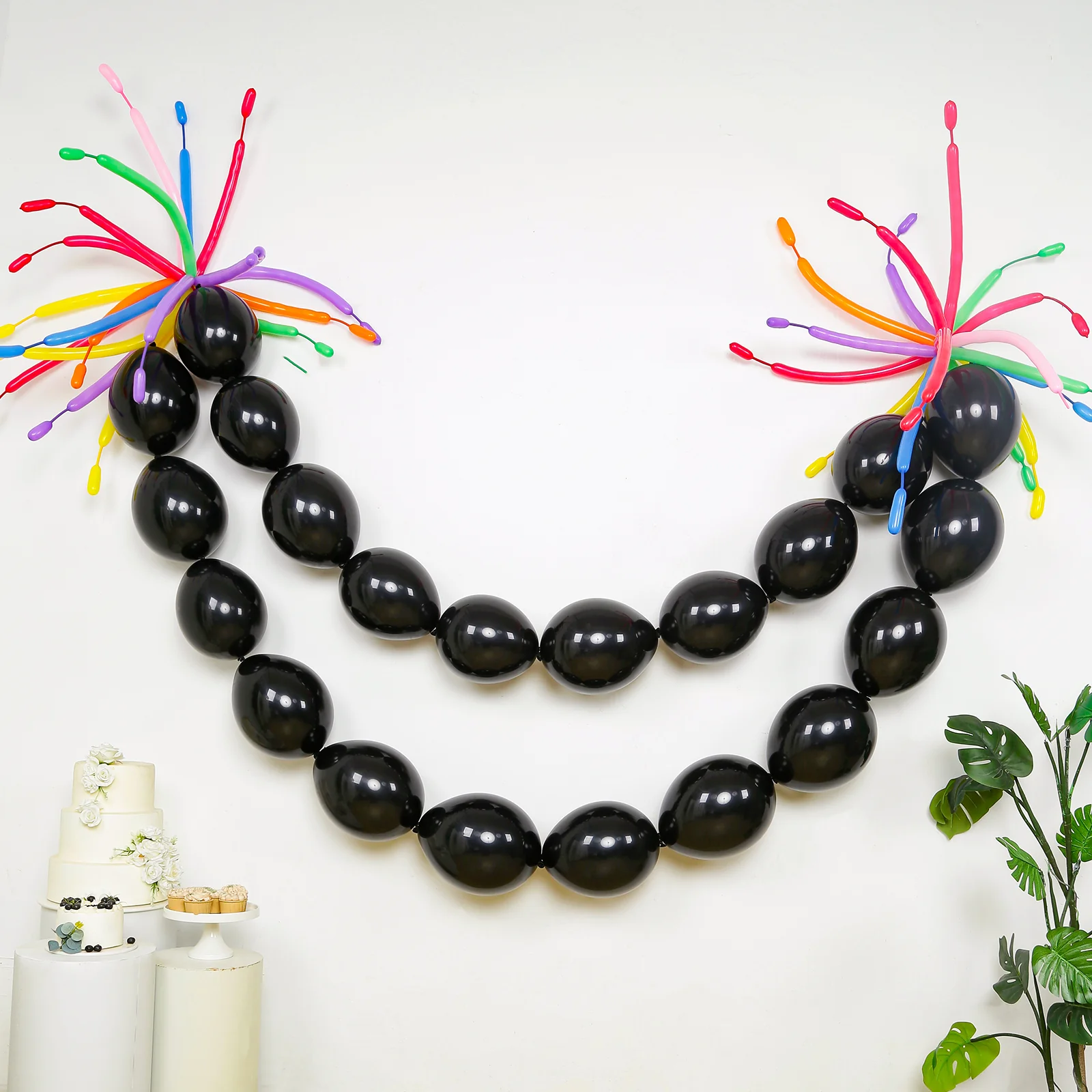 100 Pcs Biodegradable Quick Link Balloons 12" Matte Pastel Black, Latex Linking Balloons for Balloon Chains, Garland, Arch, Backdrop & Wall Decor