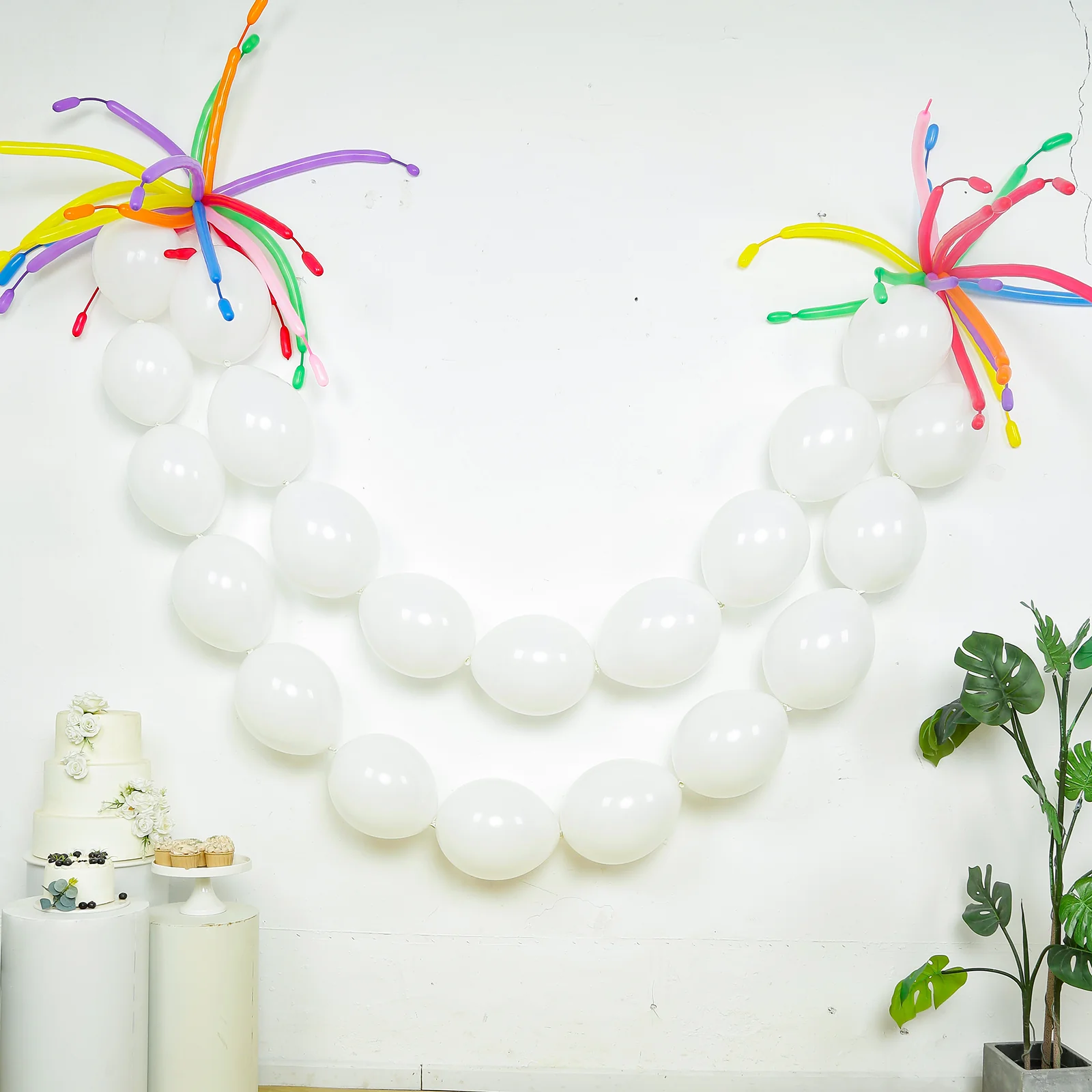 100 Pcs Biodegradable Quick Link Balloons 12" Matte Pastel White, Latex Linking Balloons for Balloon Chains, Garland, Arch, Backdrop & Wall Decor