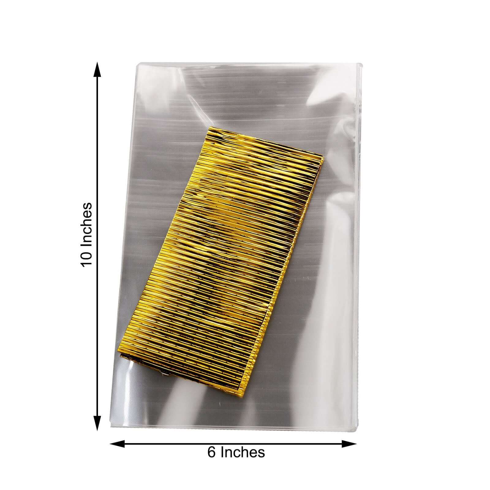 100 Pcs Clear Gift Goodie Candy Treat Bags and Gold Twist Ties 6"x10" - Image 3