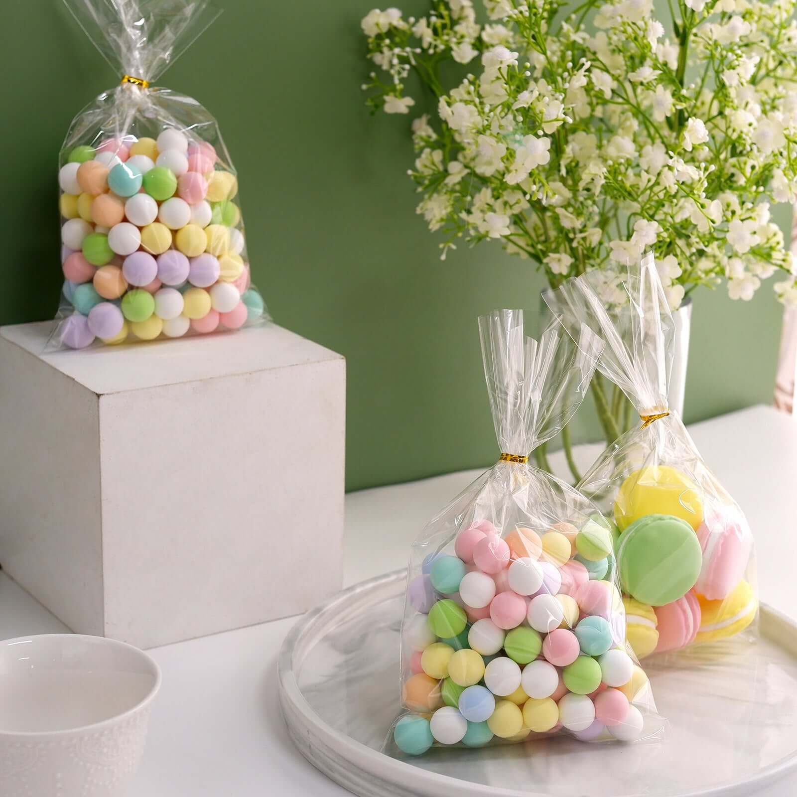 100 Pcs Clear Gift Goodie Candy Treat Bags and Gold Twist Ties 6"x10" - Image 6