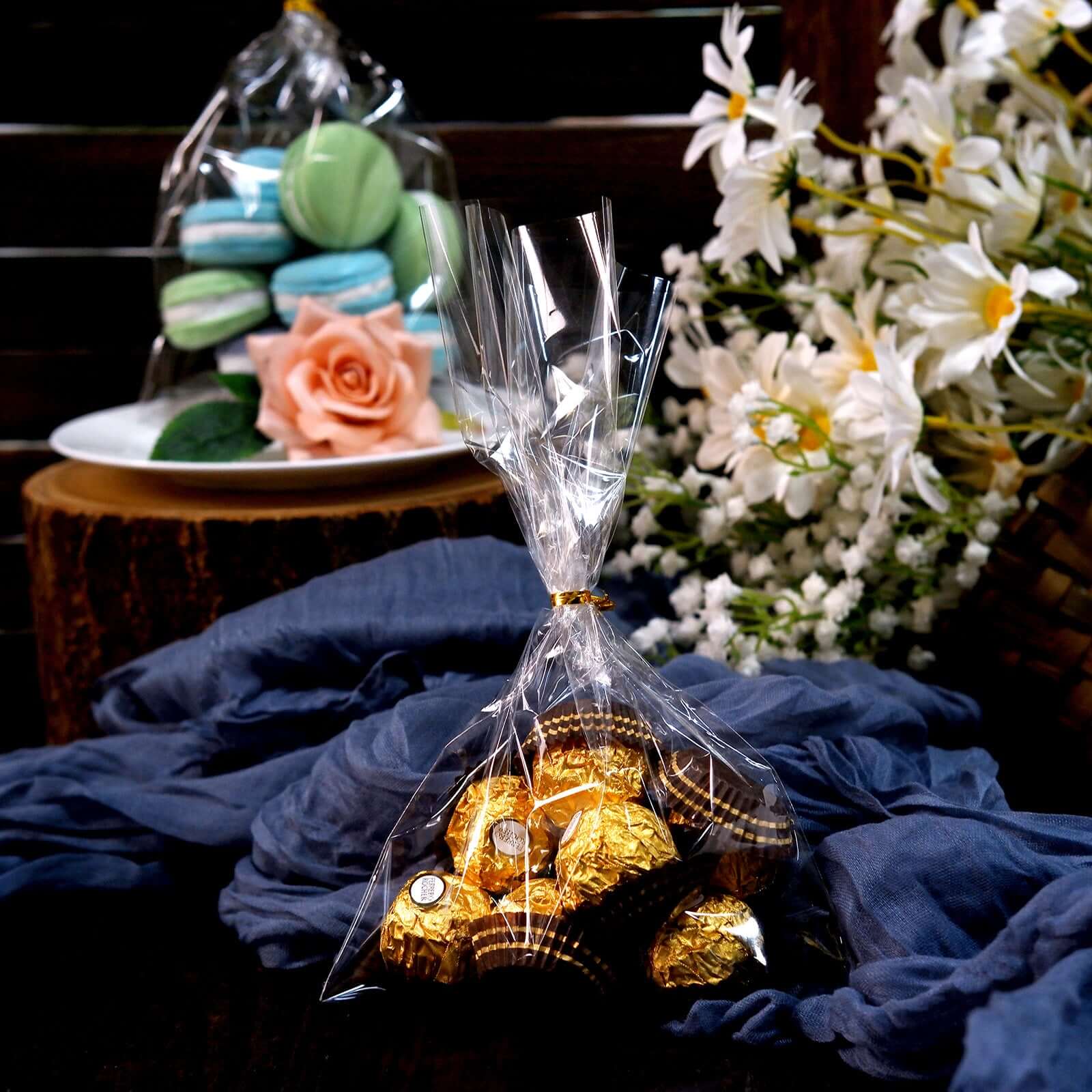 100 Pcs Clear Gift Goodie Candy Treat Bags and Gold Twist Ties 6"x10" - Image 8