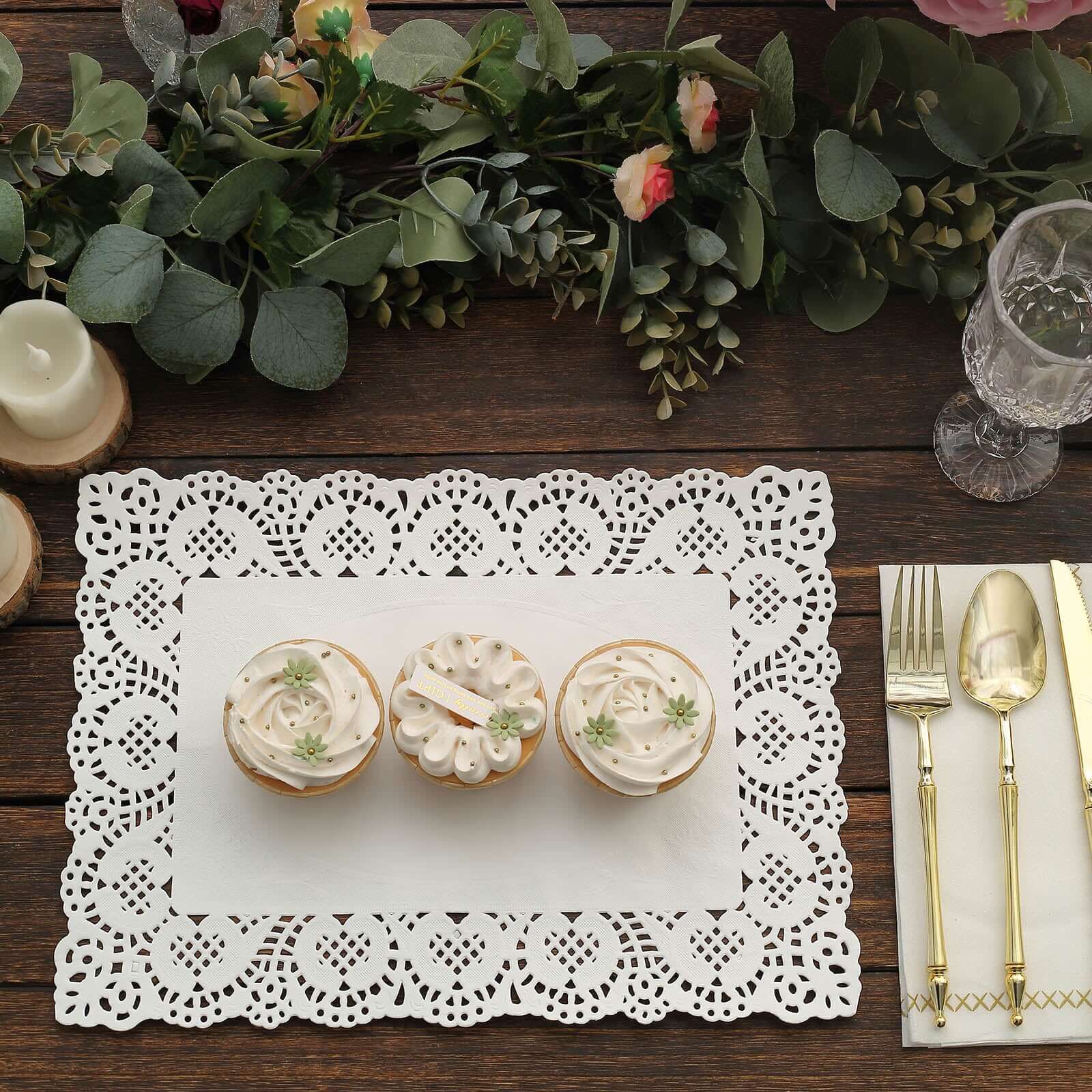 100 Pcs Paper Rectangle Placemats 14"x10" White - Food Grade Lace Paper Doilies for Desserts, Crafts & Table Decor - Image 2
