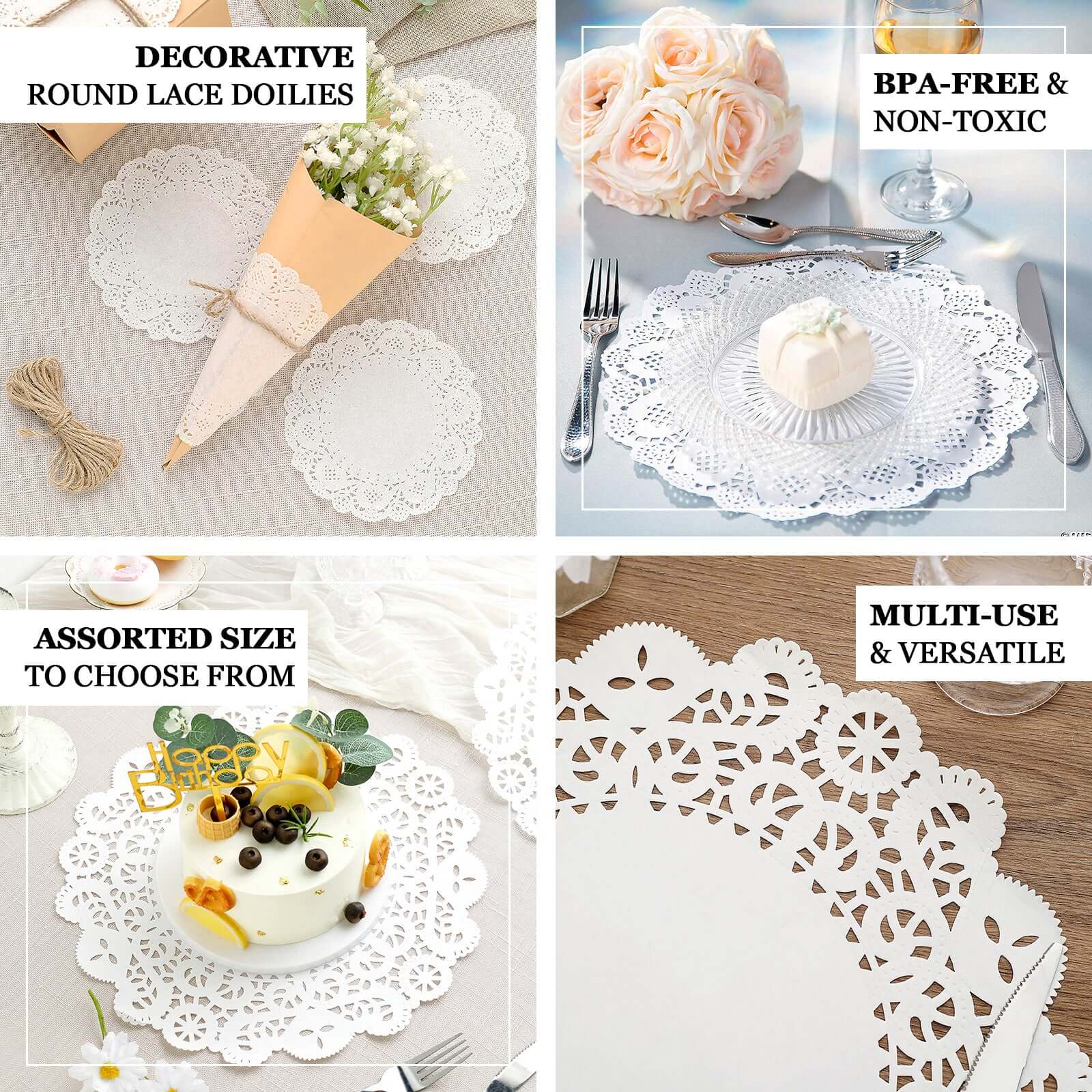 100 Pcs Paper Round Placemats 14" White - Food Grade Lace Paper Doilies for Desserts, Crafts & Table Decor - Image 4
