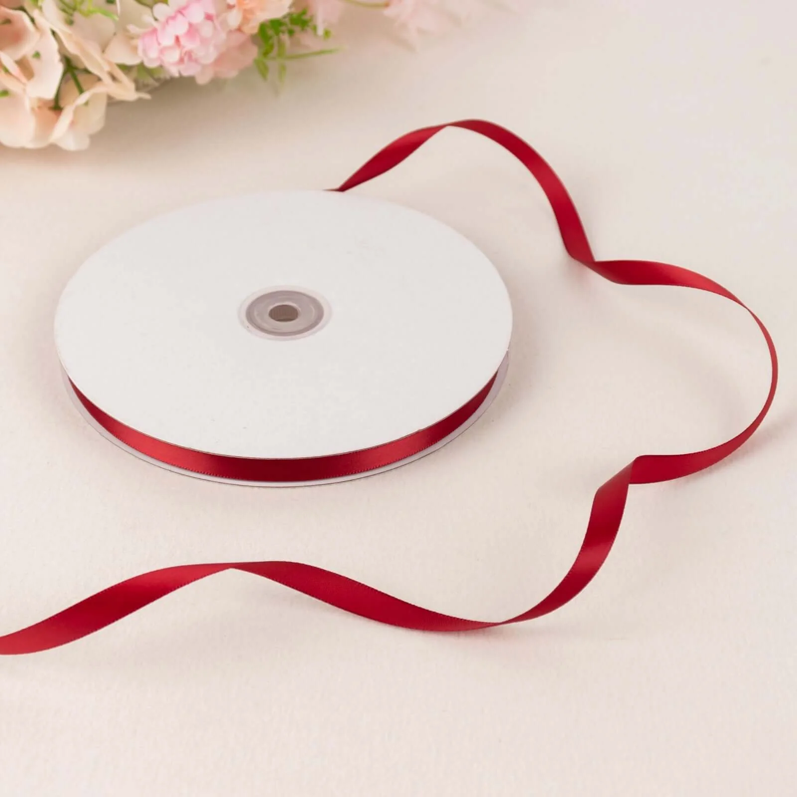 Burgundy Single Face Decorative Satin Ribbon 100 Yards 3/8" - Image 2