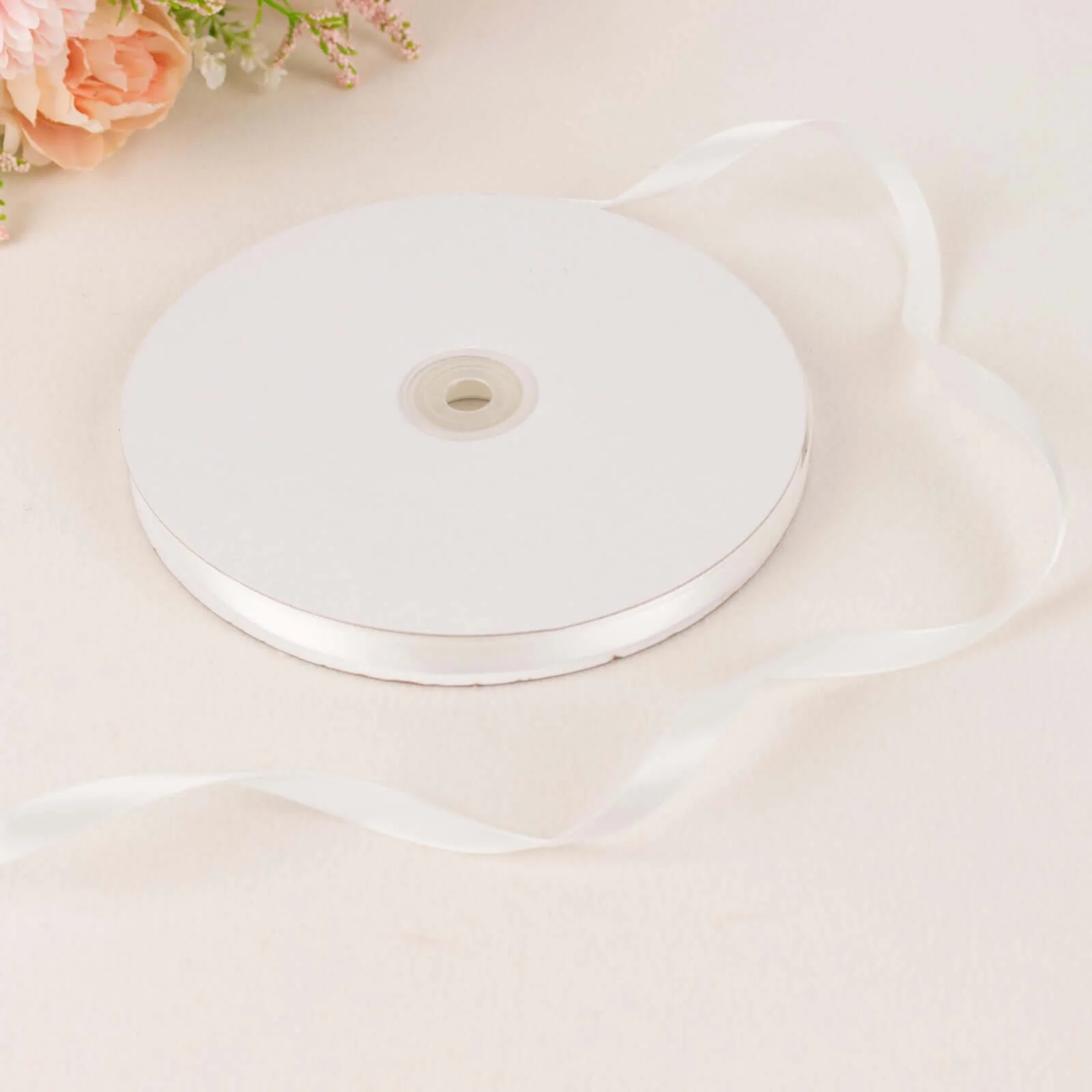 White Single Face Decorative Satin Ribbon 100 Yards 3/8" - Image 6