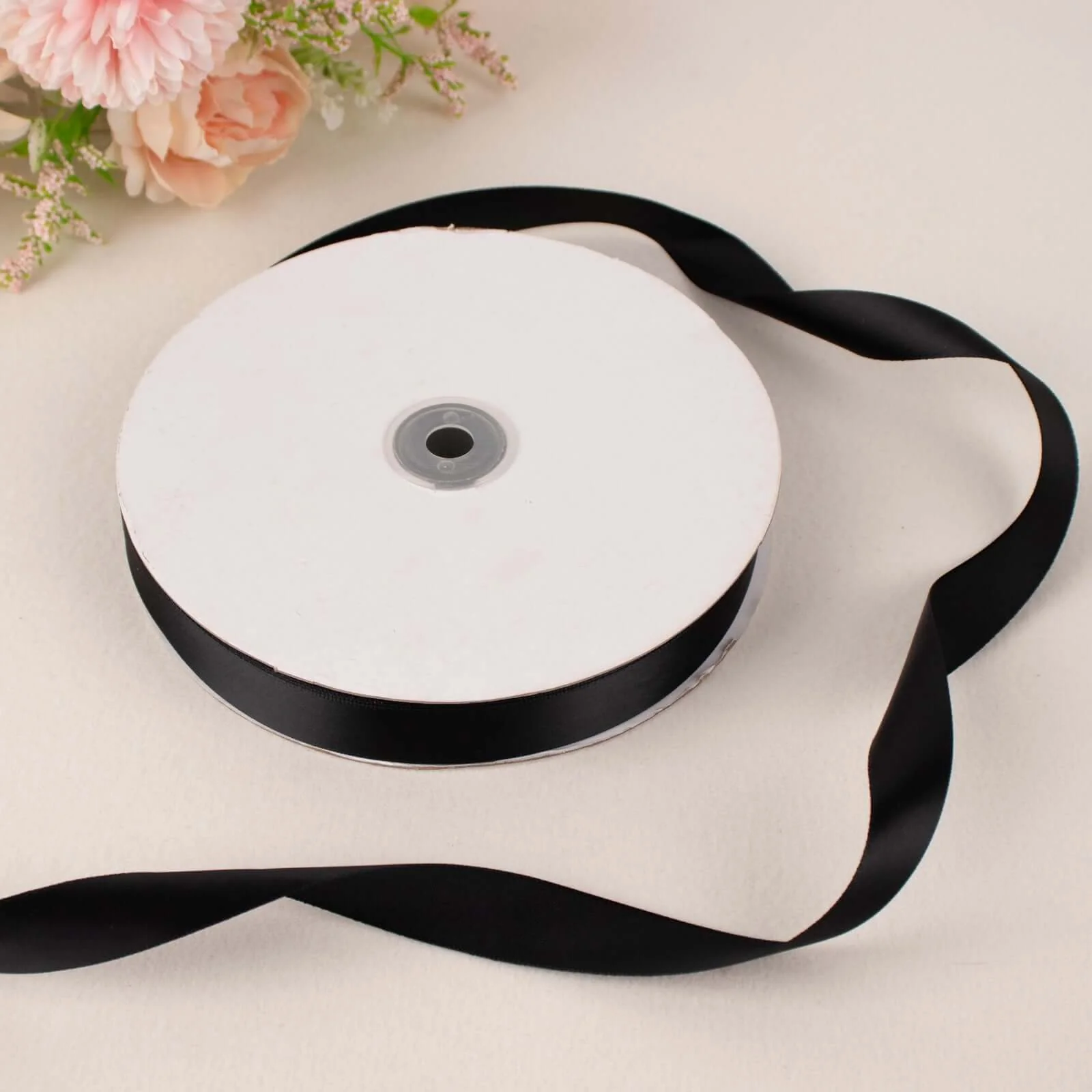 Black Single Face Decorative Satin Ribbon 100 Yards 7/8" - Image 8