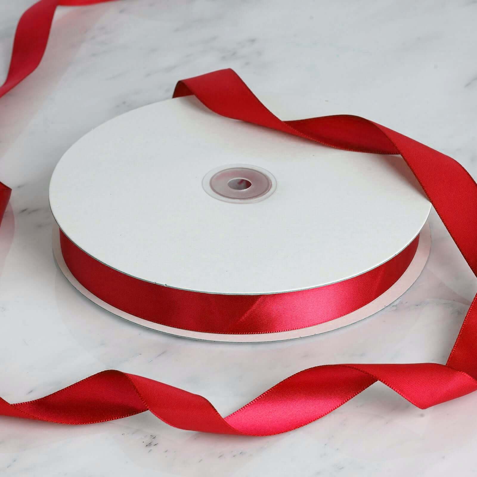 Red Single Face Decorative Satin Ribbon 100 Yards 7/8" - Image 3