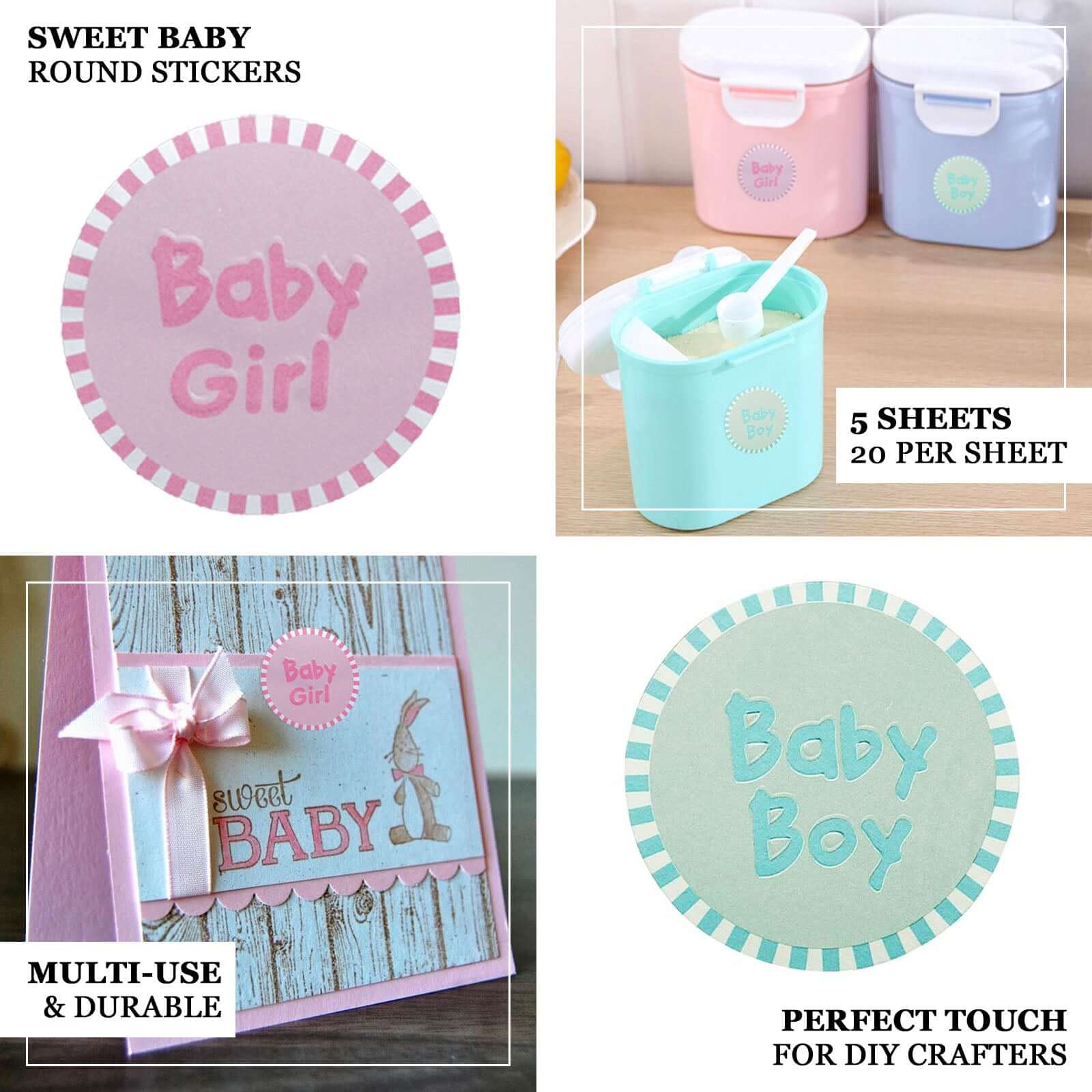 100pcs Round Pink Baby Girl Baby Shower Favor Envelope Stickers 1" - Image 4