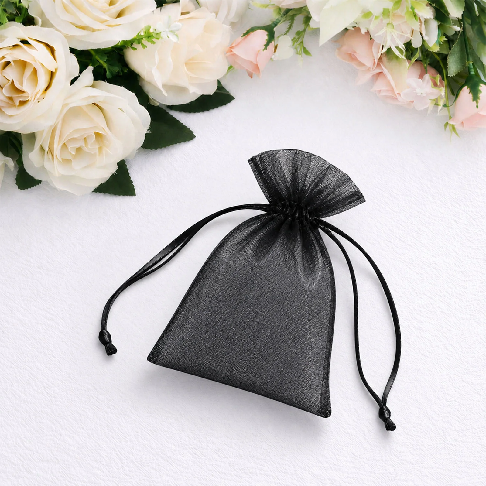 100 Pack Black Organza Drawstring Favor Bags 3" x 4" – Wedding Party Gift Bags