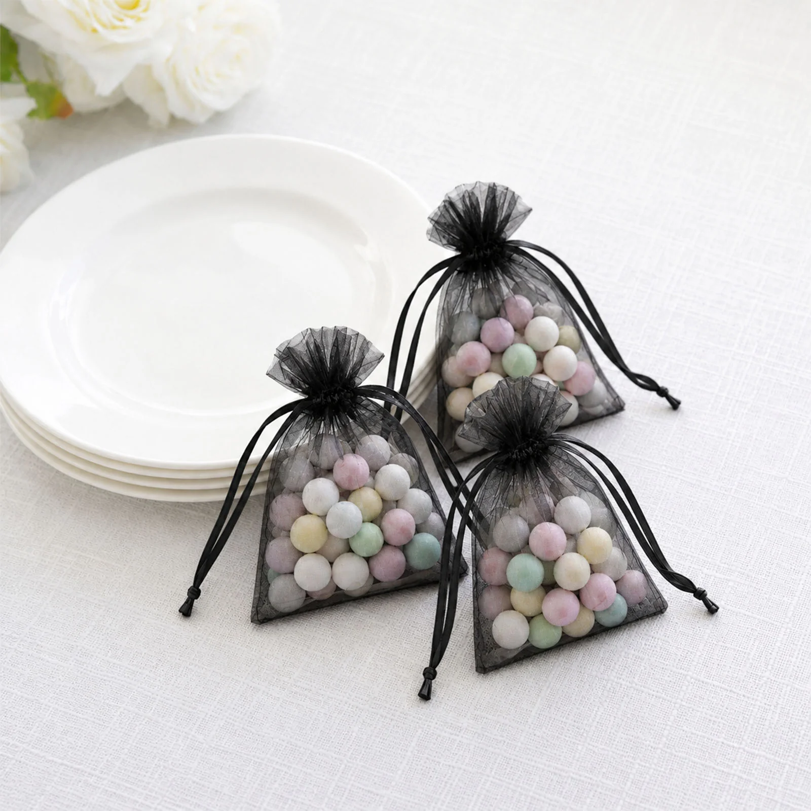 100 Pack Black Organza Drawstring Favor Bags 3" x 4" – Wedding Party Gift Bags - Image 7