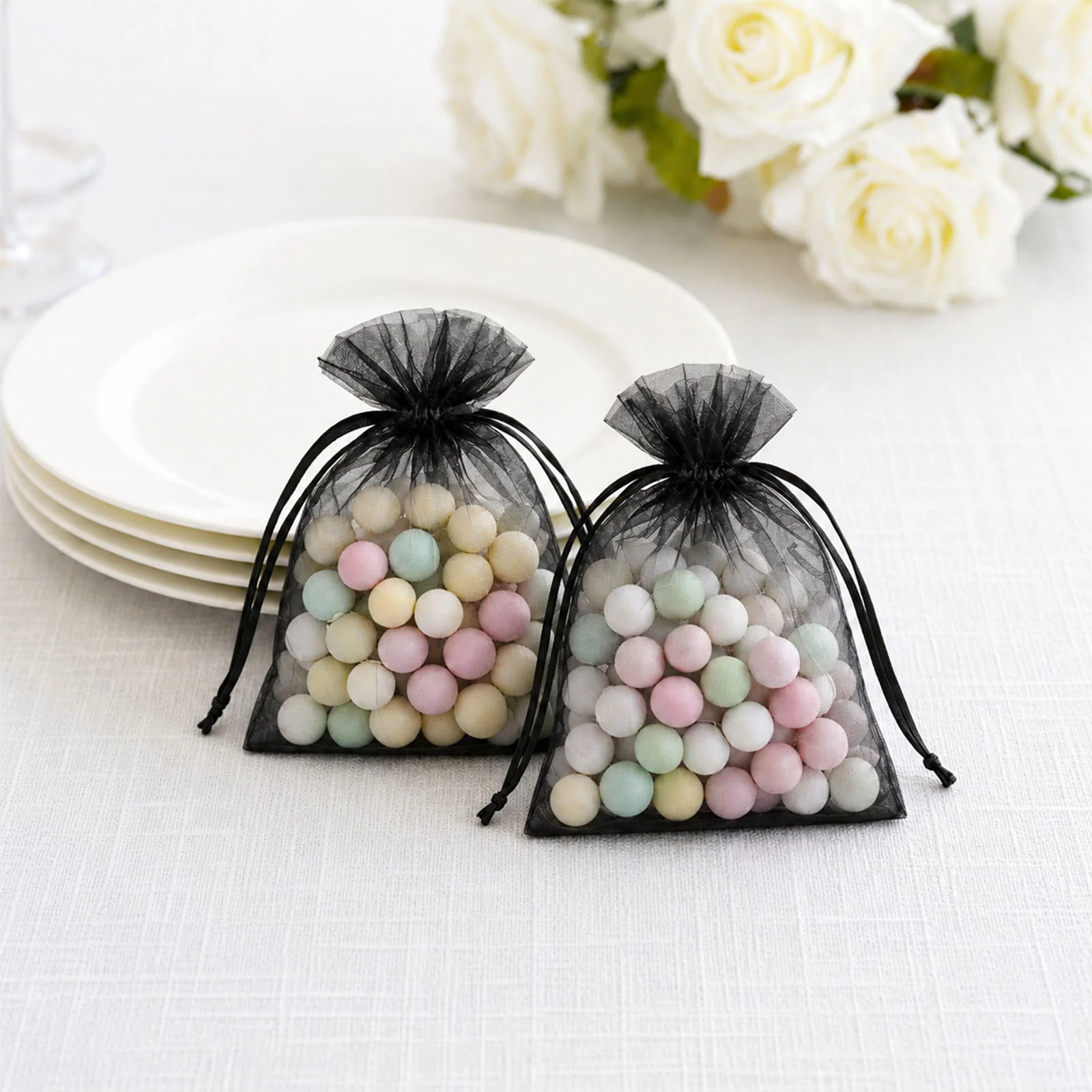 100 Pack Black Organza Drawstring Favor Bags 3" x 4" – Wedding Party Gift Bags - Image 8
