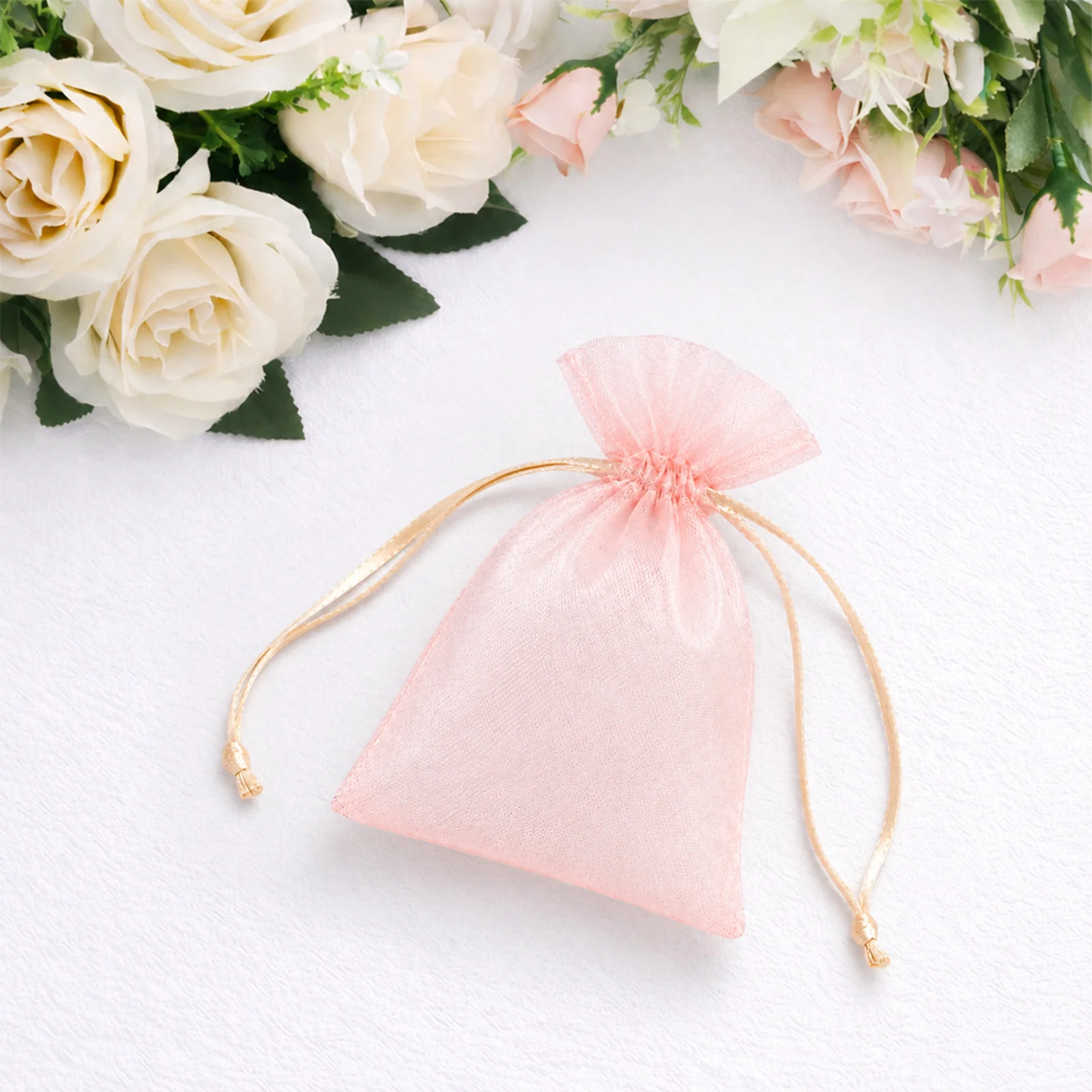 100 Pack Blush Organza Drawstring Favor Bags 3" x 4" – Wedding Party Gift Bags