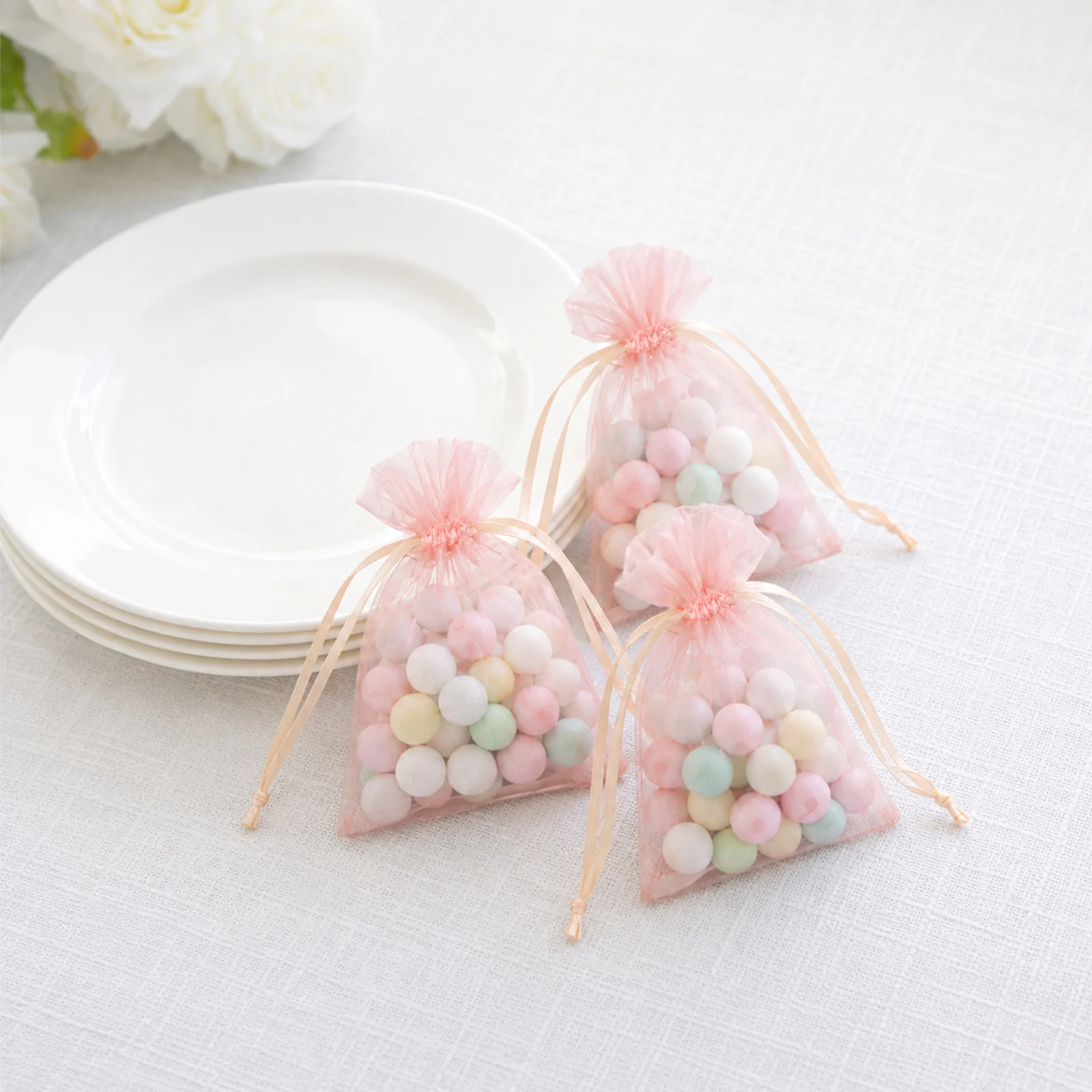 100 Pack Blush Organza Drawstring Favor Bags 3" x 4" – Wedding Party Gift Bags - Image 6