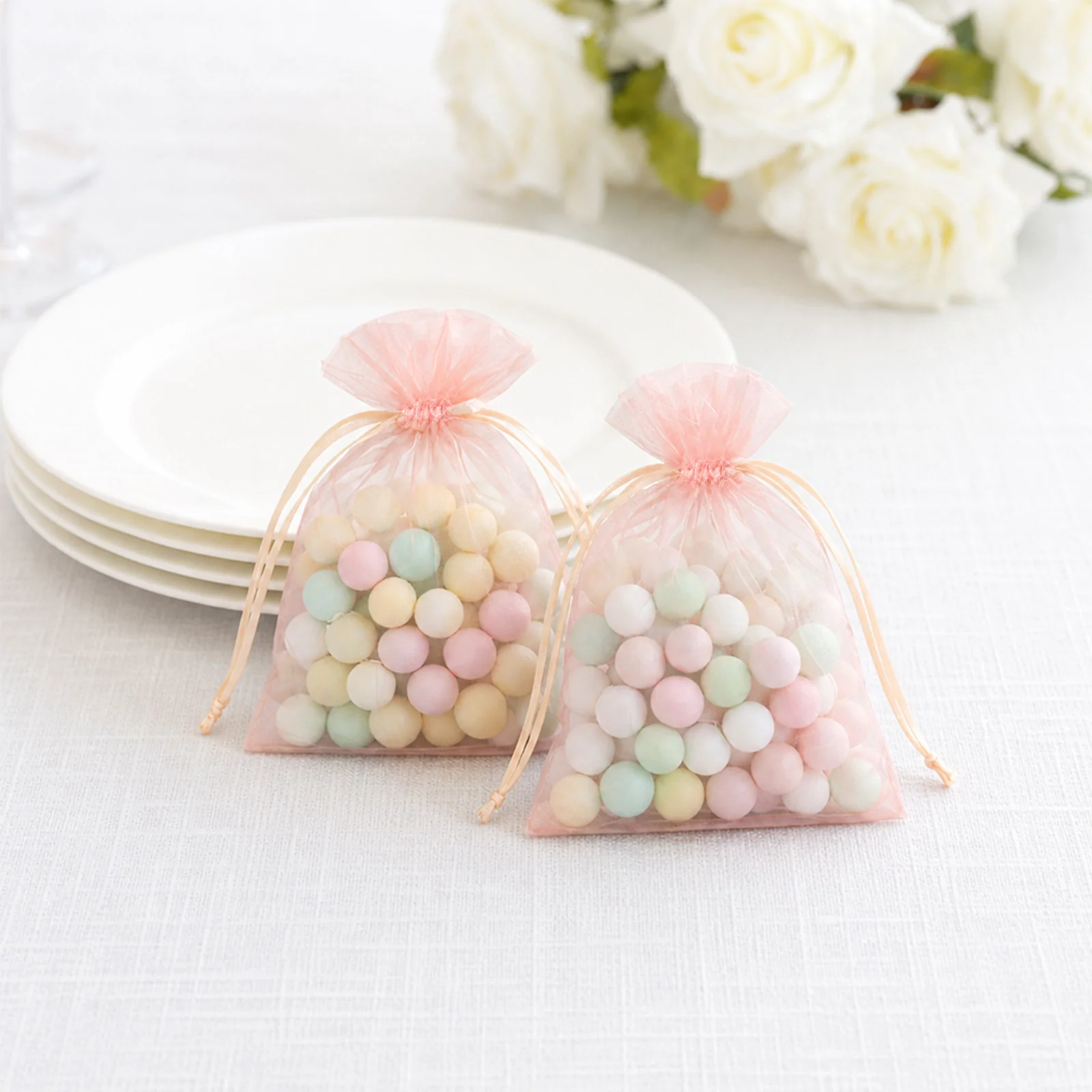100 Pack Blush Organza Drawstring Favor Bags 3" x 4" – Wedding Party Gift Bags - Image 7