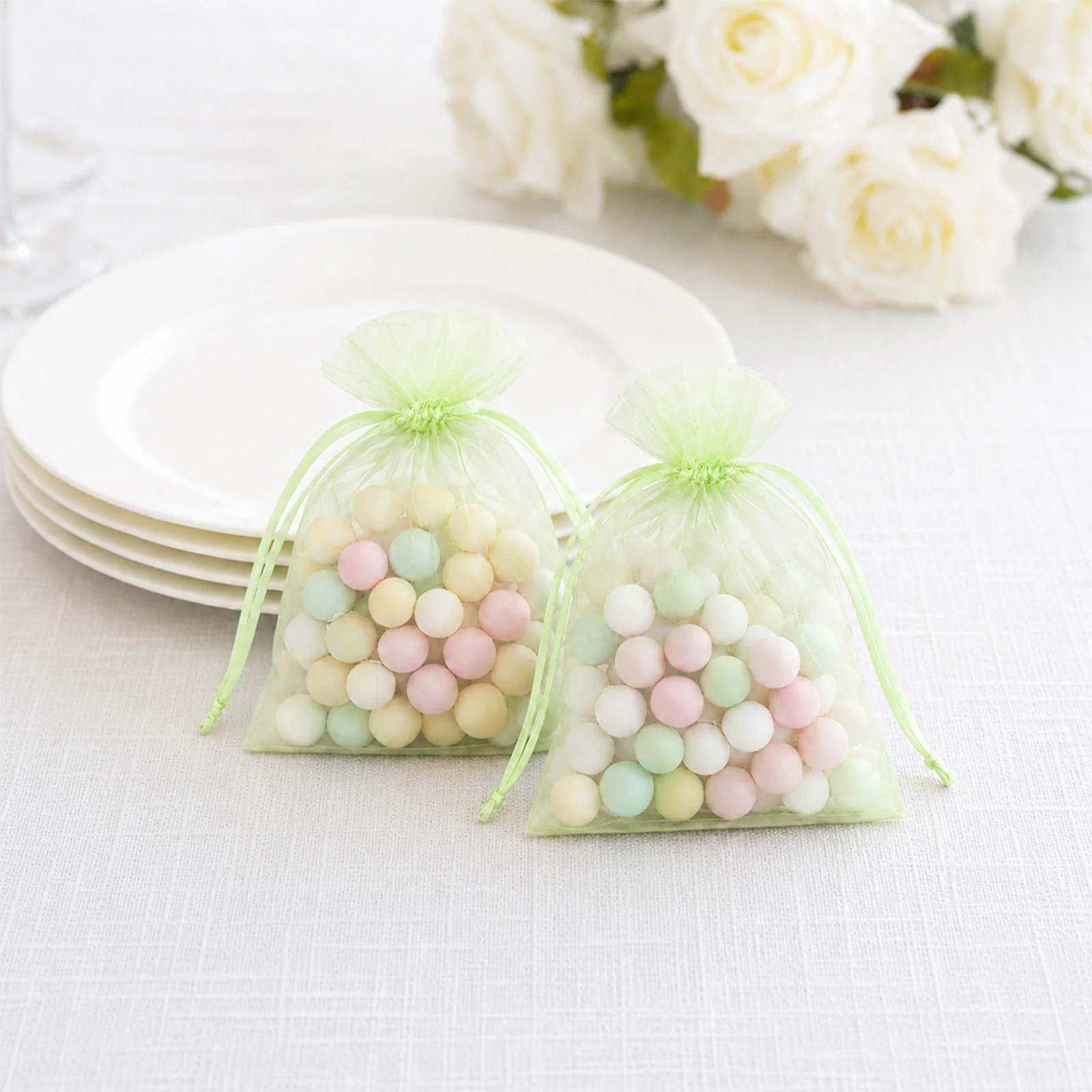 100 Pack Mint Organza Drawstring Favor Bags 3" x 4" – Wedding Party Gift Bags - Image 7