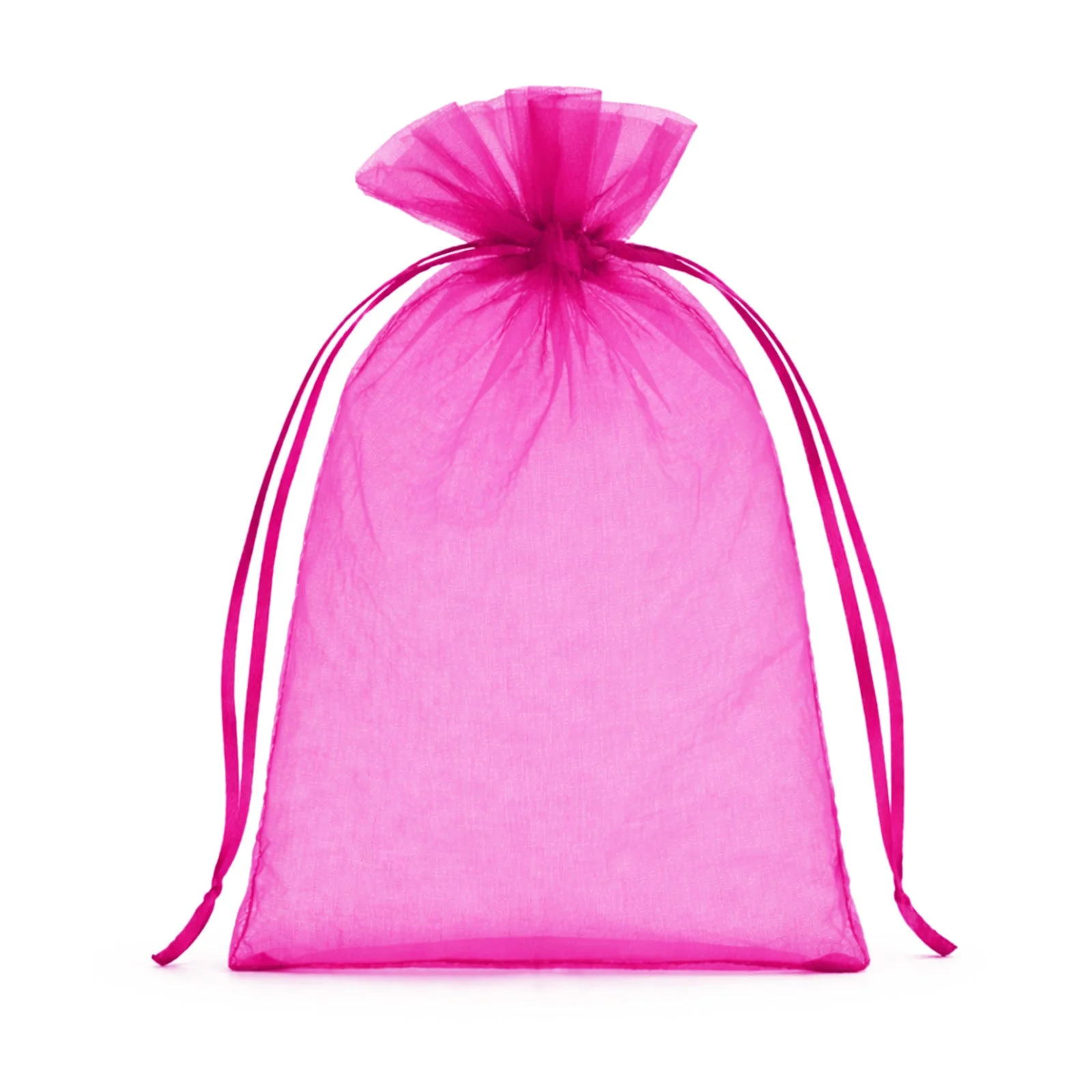 100 Pack Fuchsia Organza Drawstring Gift Bags, 5" x 7" – Wedding Party Favor Bags - Image 2