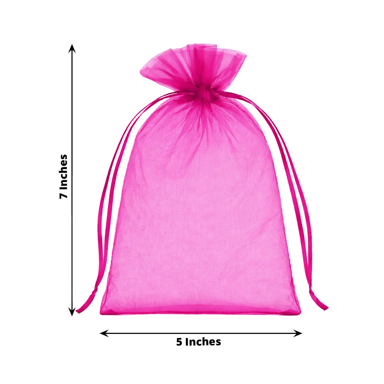 100 Pack Fuchsia Organza Drawstring Gift Bags, 5" x 7" – Wedding Party Favor Bags - Image 3