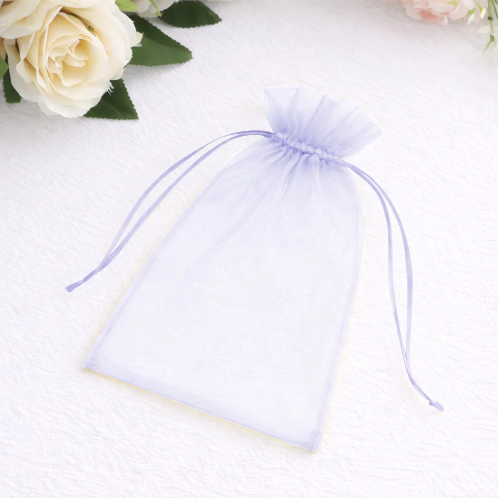 100 Pack Lavender Lilac Organza Drawstring Gift Bags, 5" x 7" – Wedding Party Favor Bags - Image 6