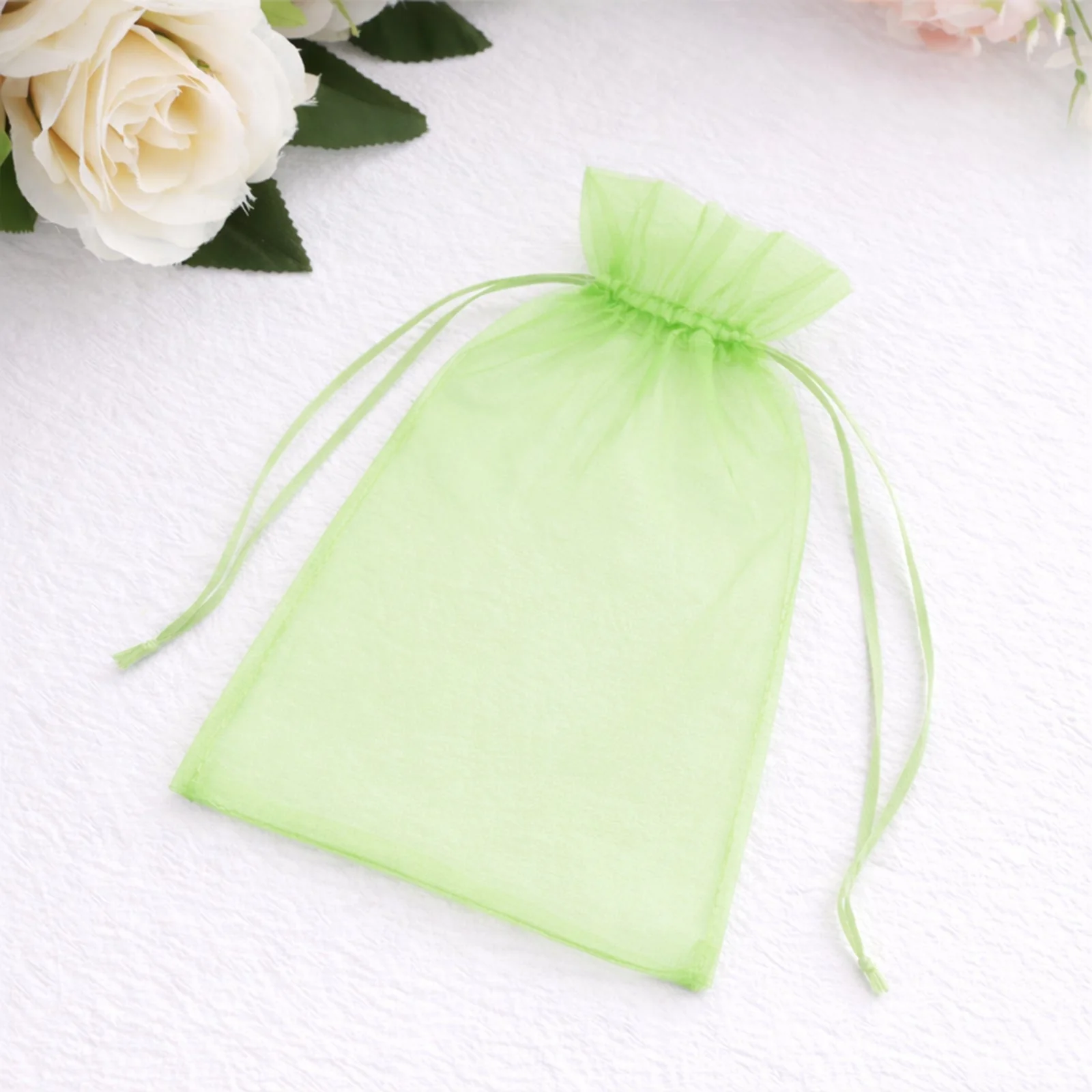 100 Pack Mint Organza Drawstring Gift Bags, 5" x 7" – Wedding Party Favor Bags - Image 10